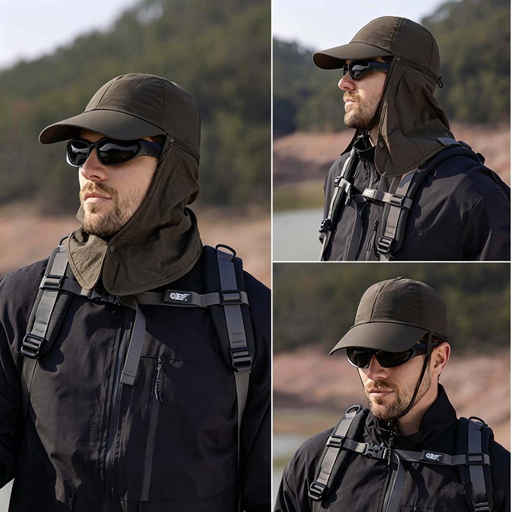 3 in1 Fishing Hat with Face & Neck Flap UV Protection Breathable Sun Shade Cap