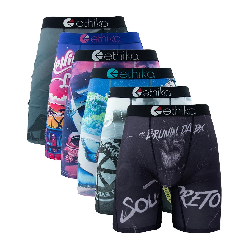 ETHIKA 6PCS Men Boxer Briefs Breathable Mesh Underwear Printed Plus Size