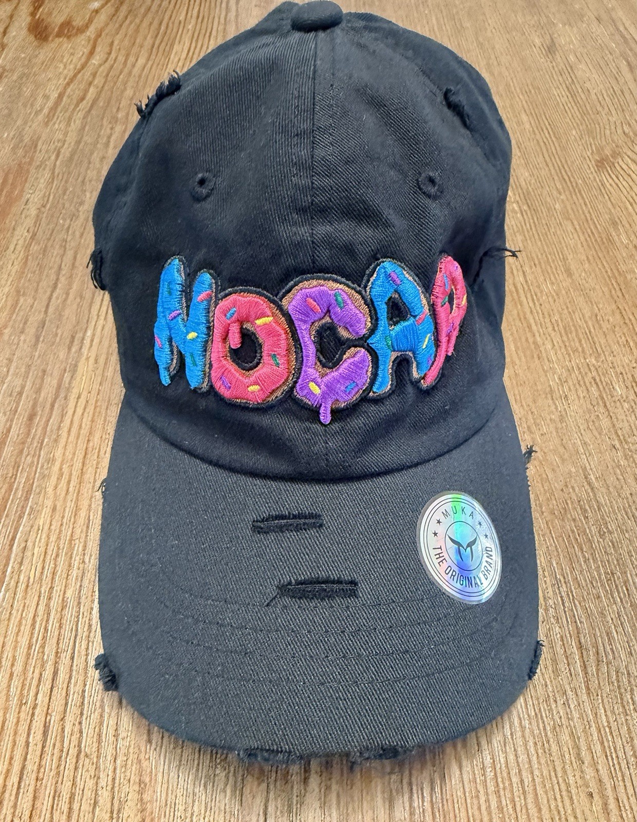 Muka No Cap Donut Sprinkles Embroidered Distressed Dad Hat Black Adjustable Cap