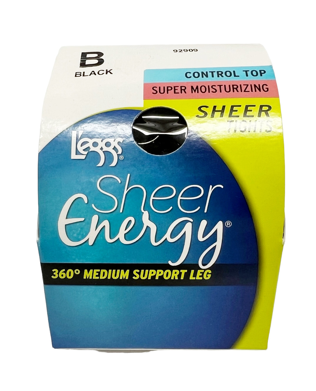 L’eggs Sheer Energy Control Top Pantyhose Tights, Moisturizing, Size B, BLACK