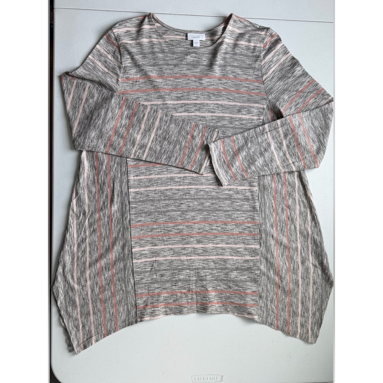 pure Jill x J Jill Gray Striped Modal Blend Longline Tunic Top Size L
