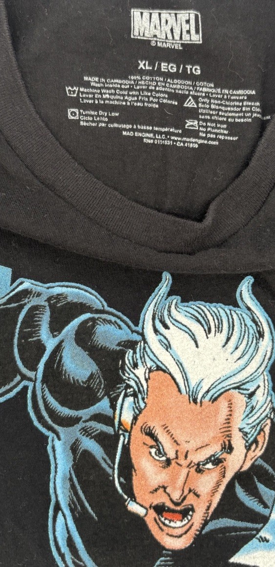 Marvel Quicksilver Men’s XL Black Graphic Crew Neck T-Shirt Superhero Summer