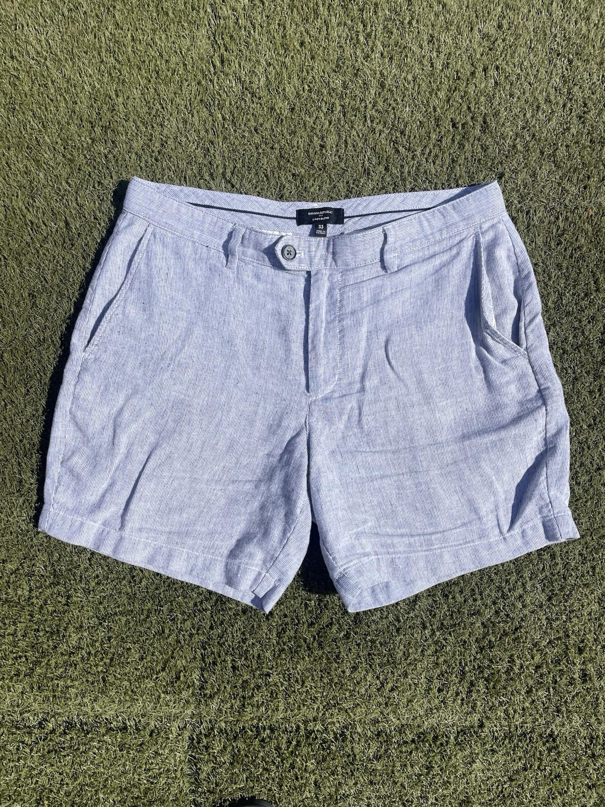 Banana Republic Linen Blend Shorts Mens Size 33 Blue Seersucker Striped Preppy