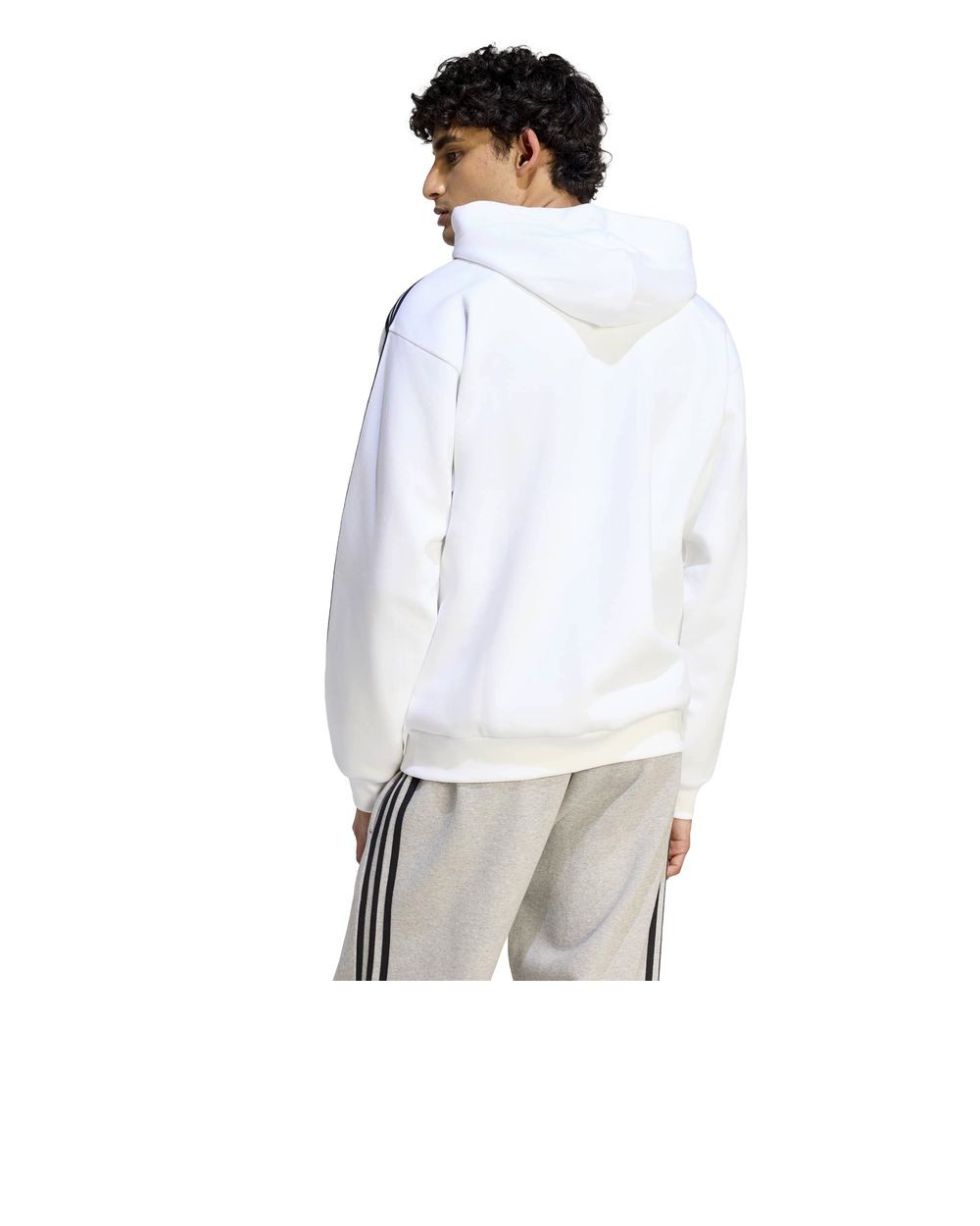 Hoodie Jacket MENS Adidas White Essentials 3-Stripes FLEECE Full Zip Cotton
