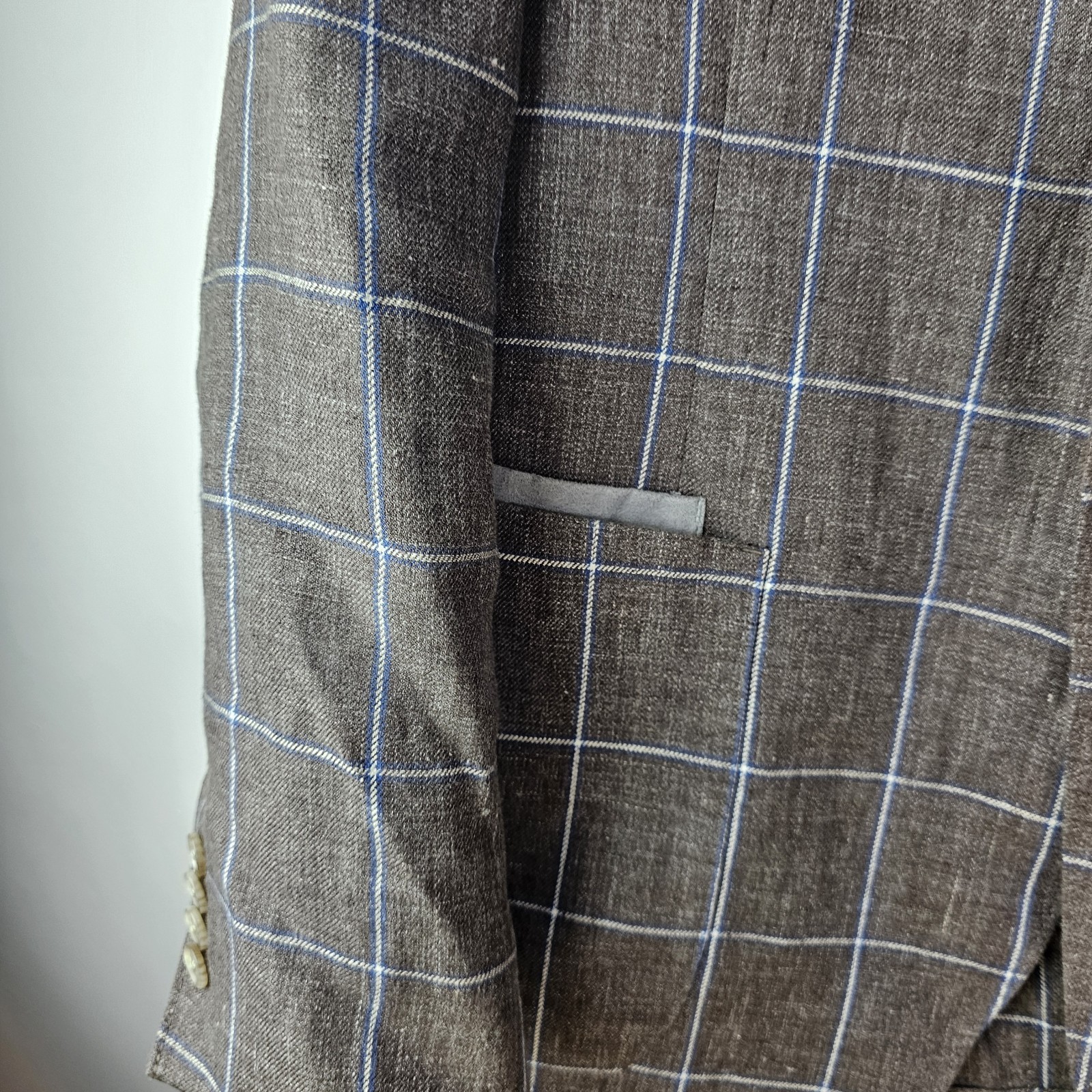 Kroon Blazer Jacket Linen Edge Mens 42L Windowpane Elbow Patches Unstructured