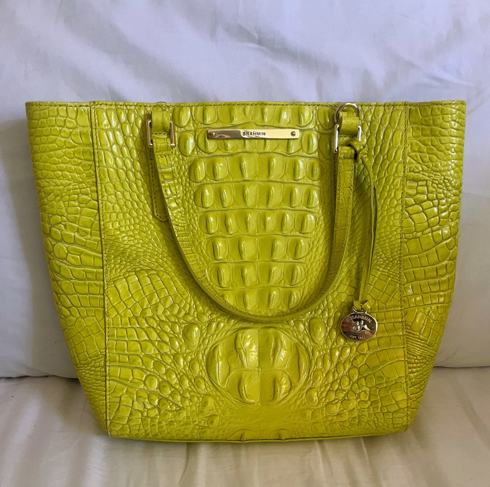 brahmin neon green tote/ handbag. plastic still on zippers