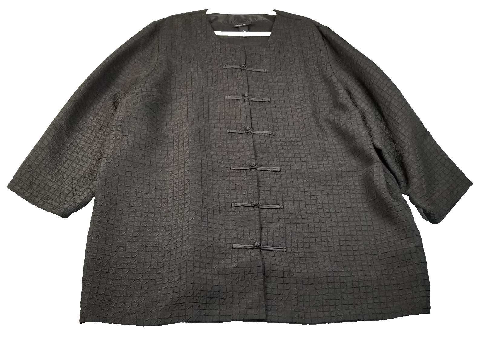 Maggie Barnes Jacket Women’s 3X Plus Black Mandarin Collar Frog Closure Oriental