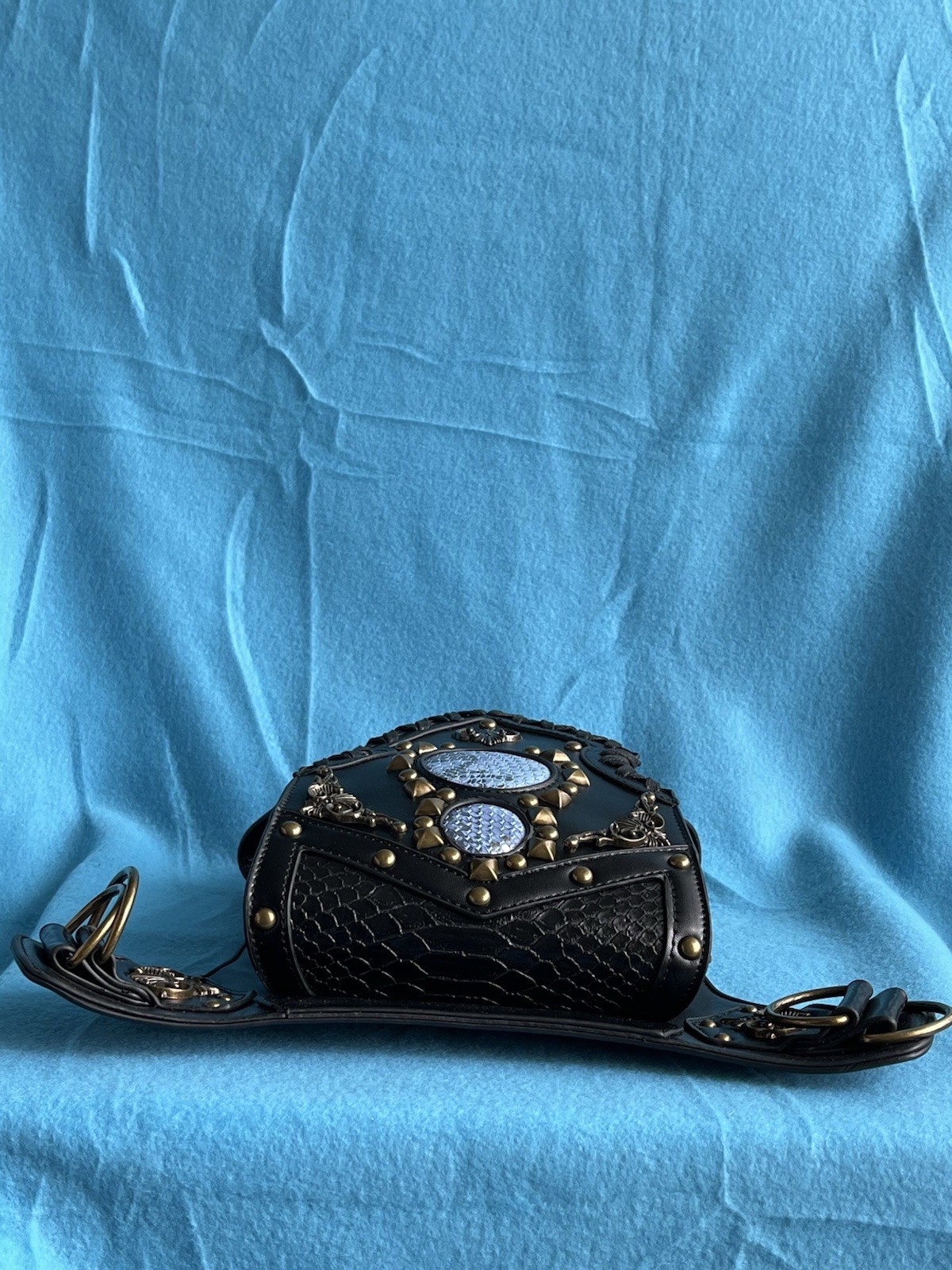 Steampunk Black Studded Lace-Up Crossbody Bag Zip & Magnetic Detachable Strap