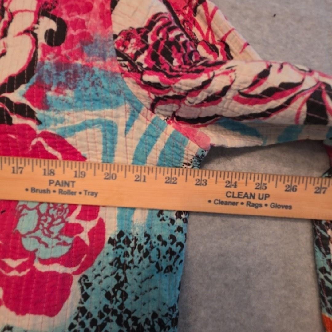 Floral Jacket Womens XL Multicolor Cotton Quilted Reversible Short Button Boho