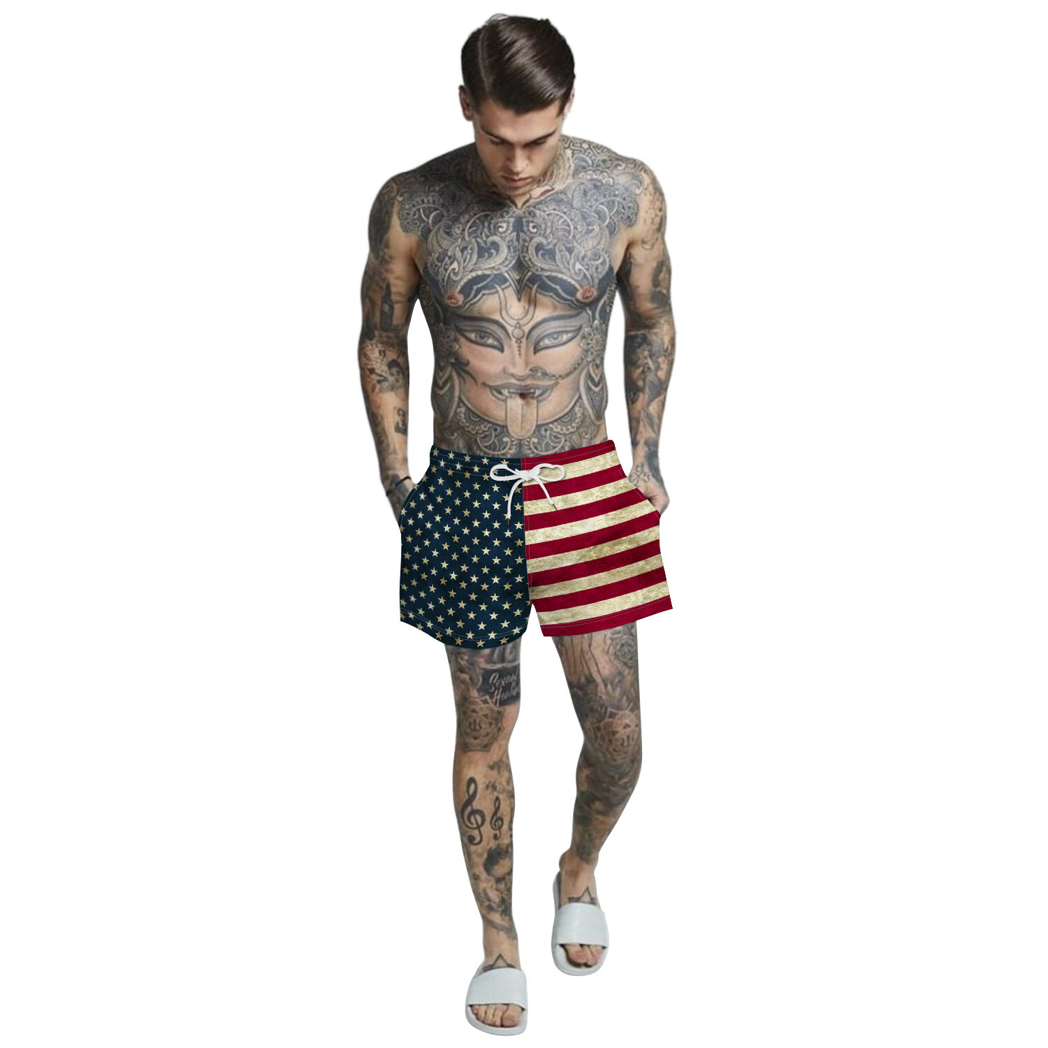 Men’s Summer Beach Pant Swimwear Swim Trunks Surf Board Shorts American USA Flag