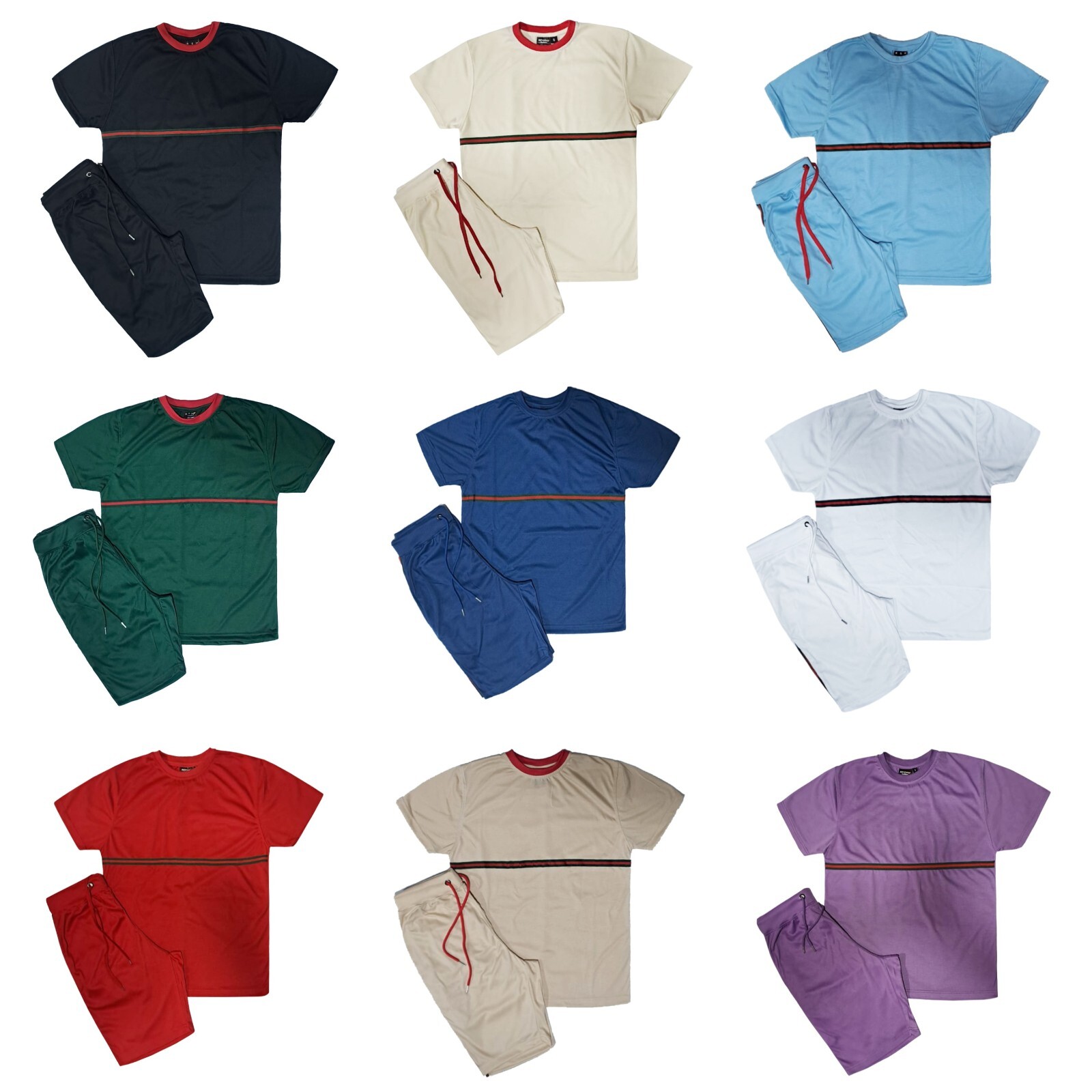 MEN CLASSIC 2 PIECE L.WEIGHT TECHNICAL STRIPES SHORT SETS W/DRAWSTRINGS