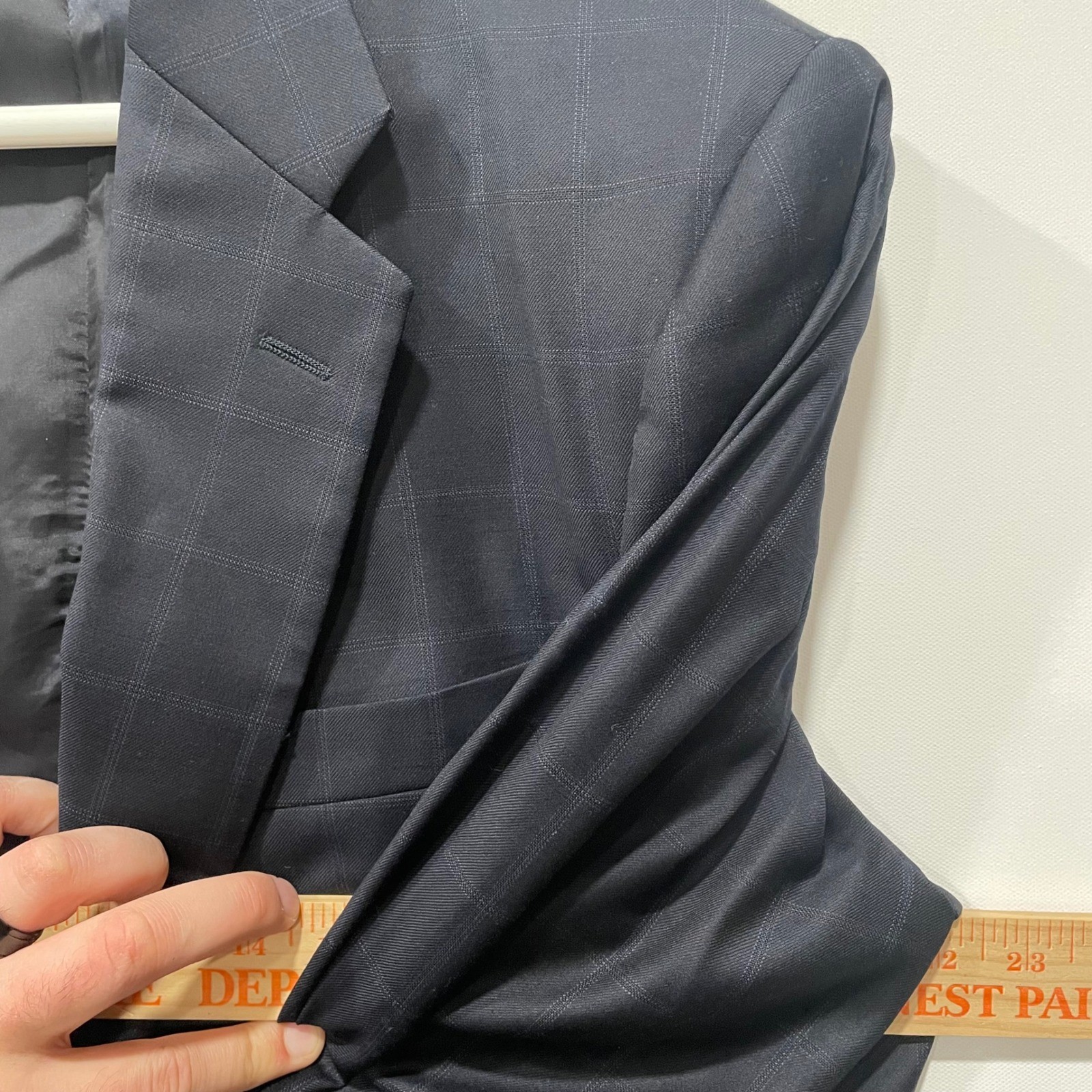 Hickey Freeman Madison Suit 42 Long Charcoal Windowpane Worsted Wool Mens 34×31