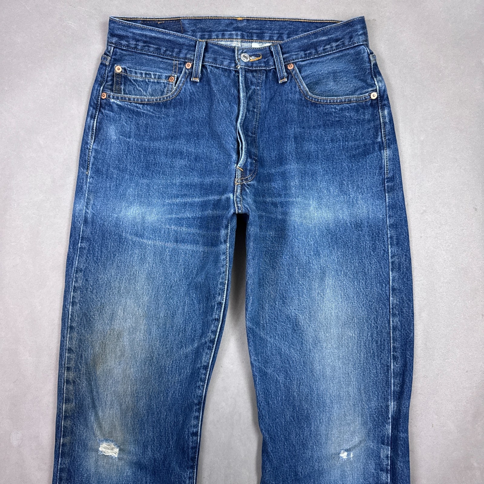 Levis 501 Jeans Mens 32×34 Blue Button Fly Denim Pants Thrashed Faded (Tag34x36)