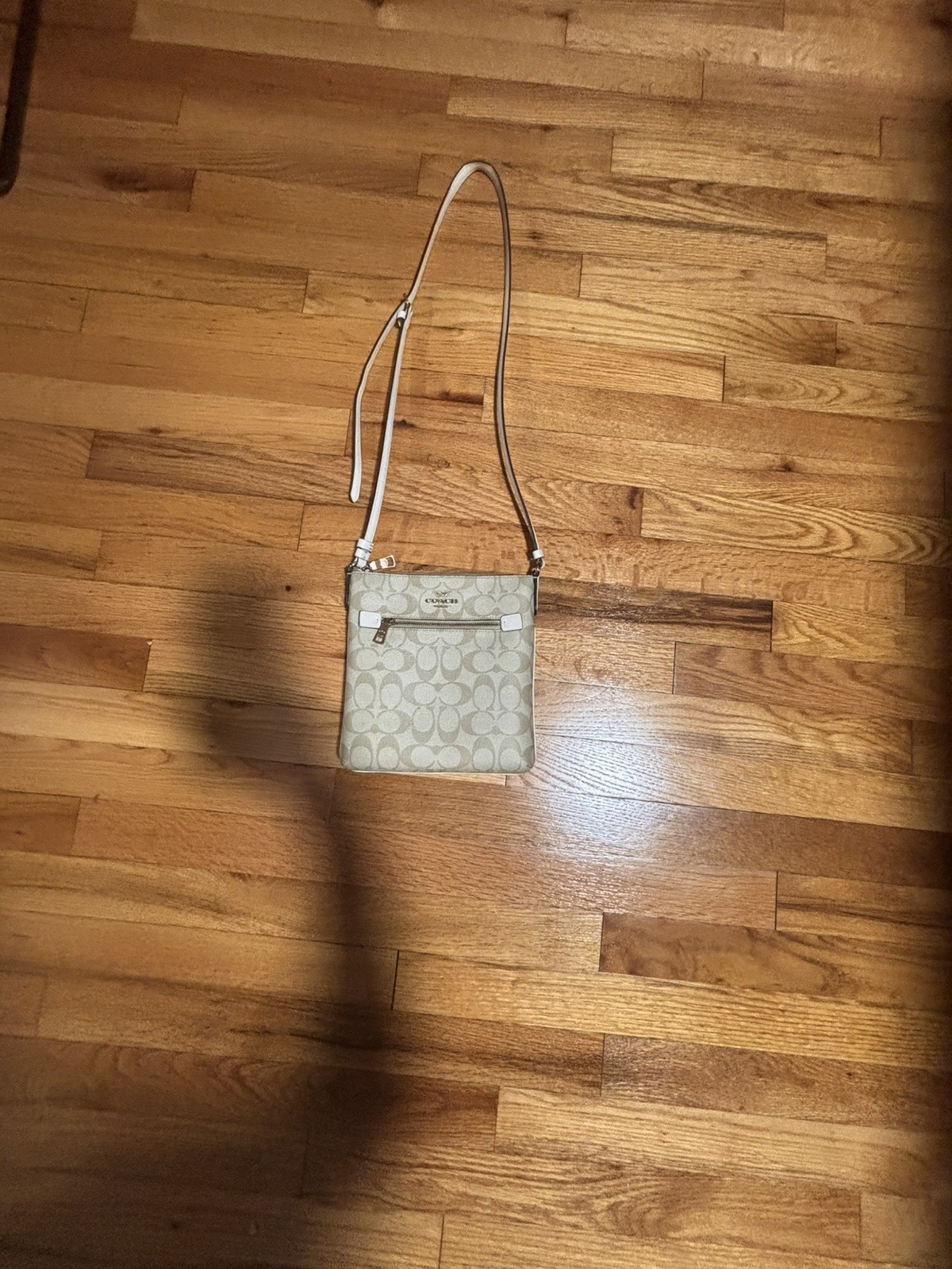 Coach Mini Rowan File Bag Light Khaki Signature Canvas Chalk Leather
