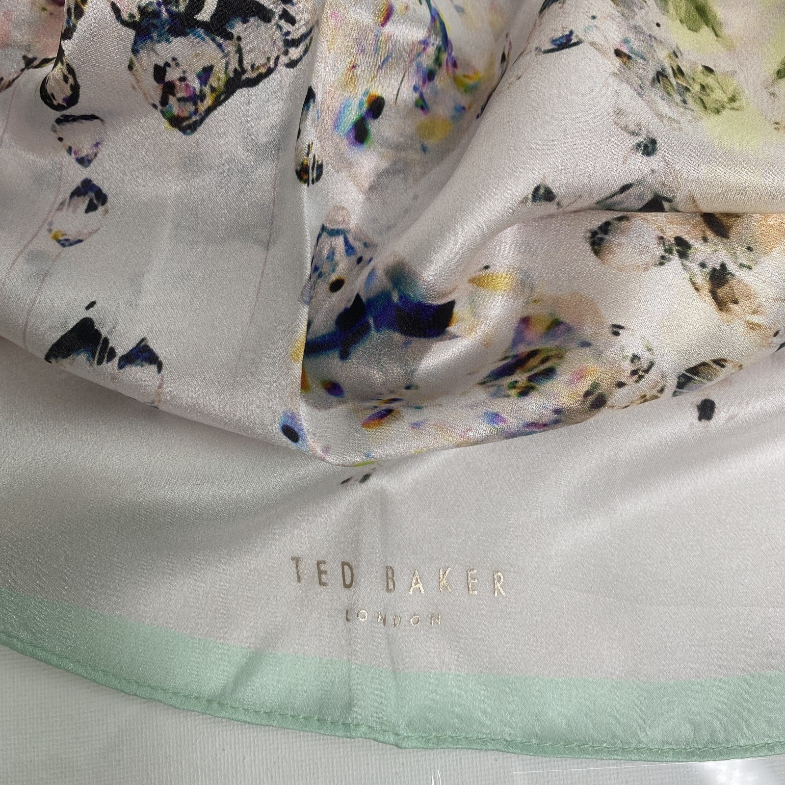 Ted Baker London Silk Scarf Floral Abstract Pastel Green Pink Luxury Wrap