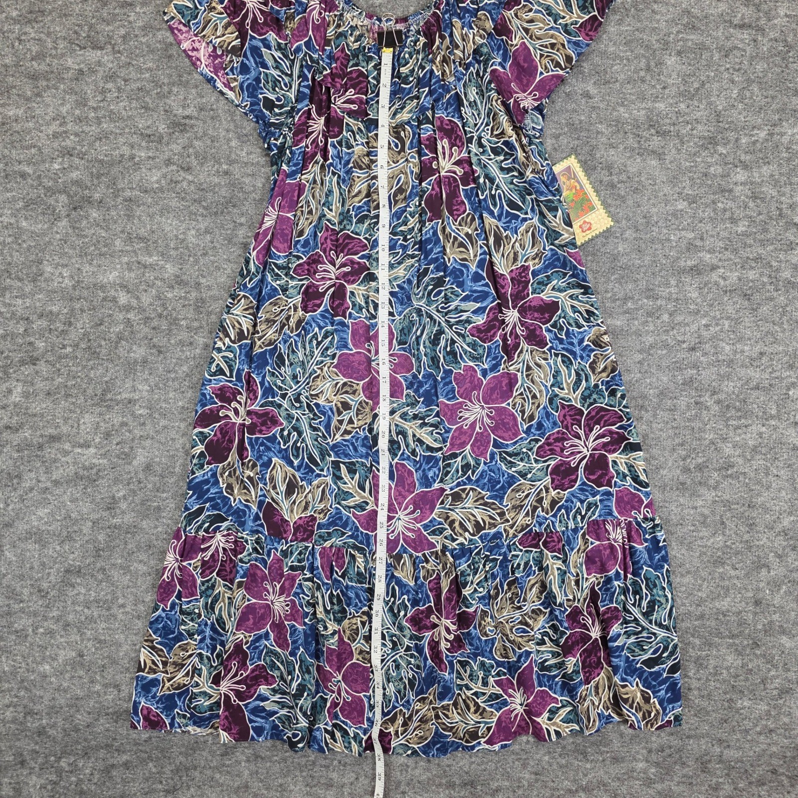 VTG Hilo Hattie Maxi Dress Large Hawaiian Floral Ruffled Tropical Muumuu Luau
