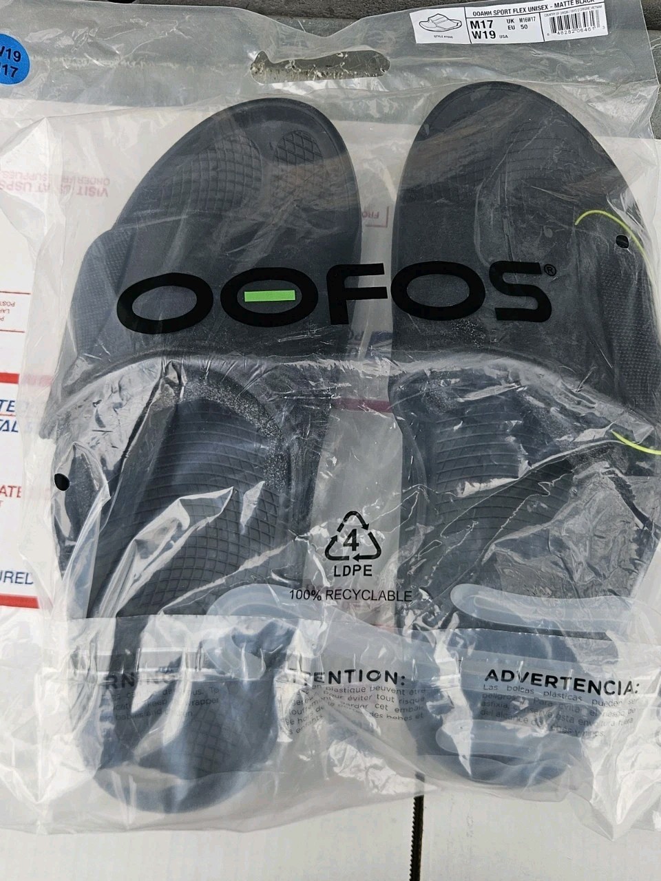 OOFOS OOAHH FLEX SPORT UNISEX MATTE BLACK NWT M 17 W 19 New MEN 17 WOMEN 19