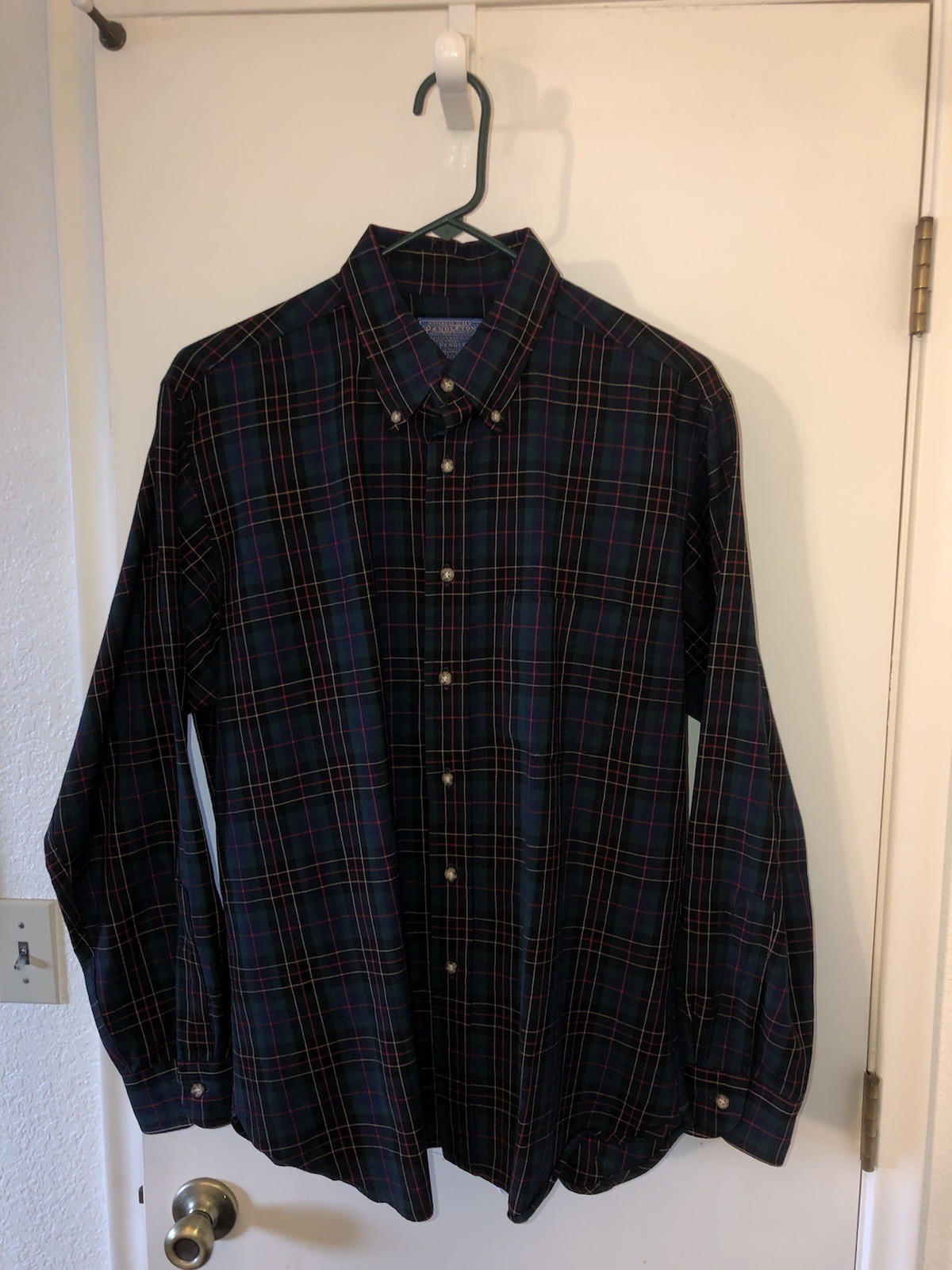 VTG Sir Pendleton Shirt Men’s L Green Blue Brodie Hunting Tartan Plaid Wool USA