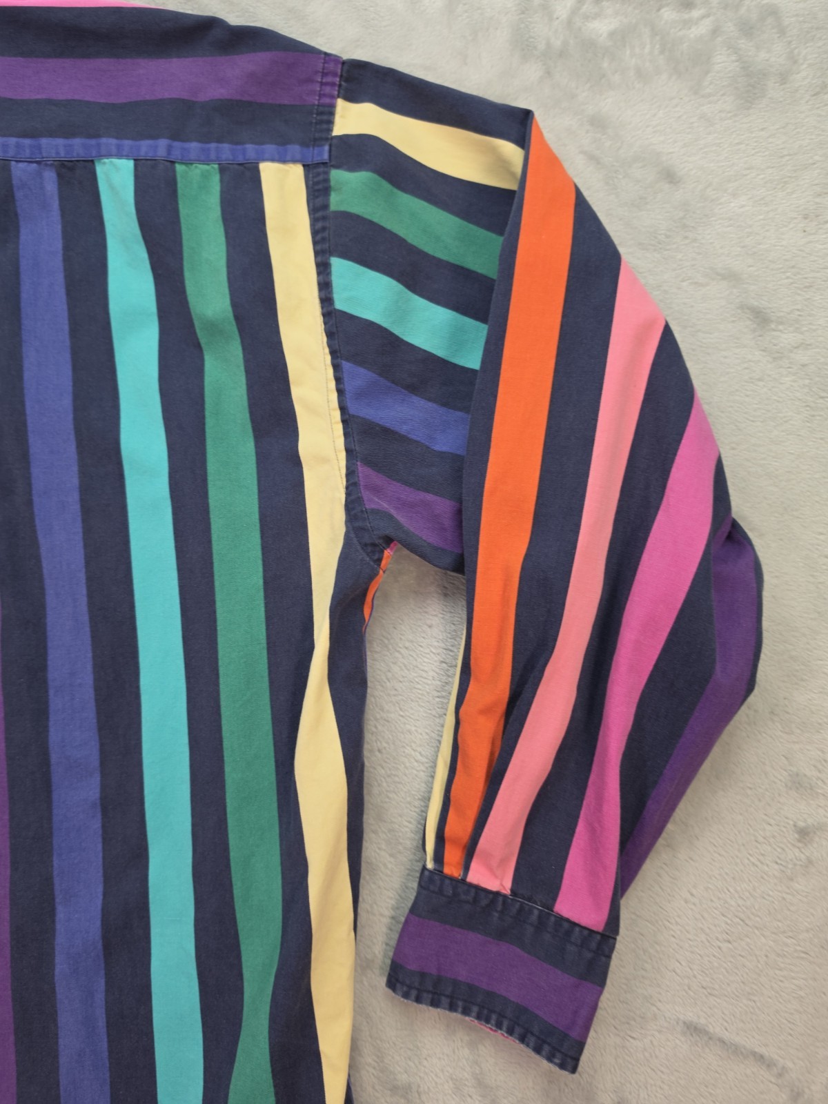 Norsport Button Down Shirt Rainbow Stripe Long Sleeve Cotton Large L Vintage