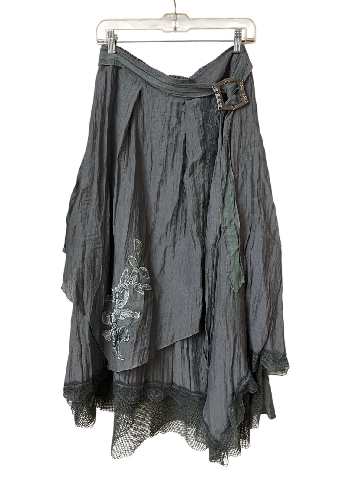 Pretty Angel Layered Midi Gray Asym Skirt Size XL 31 Festival Renaissance Fair