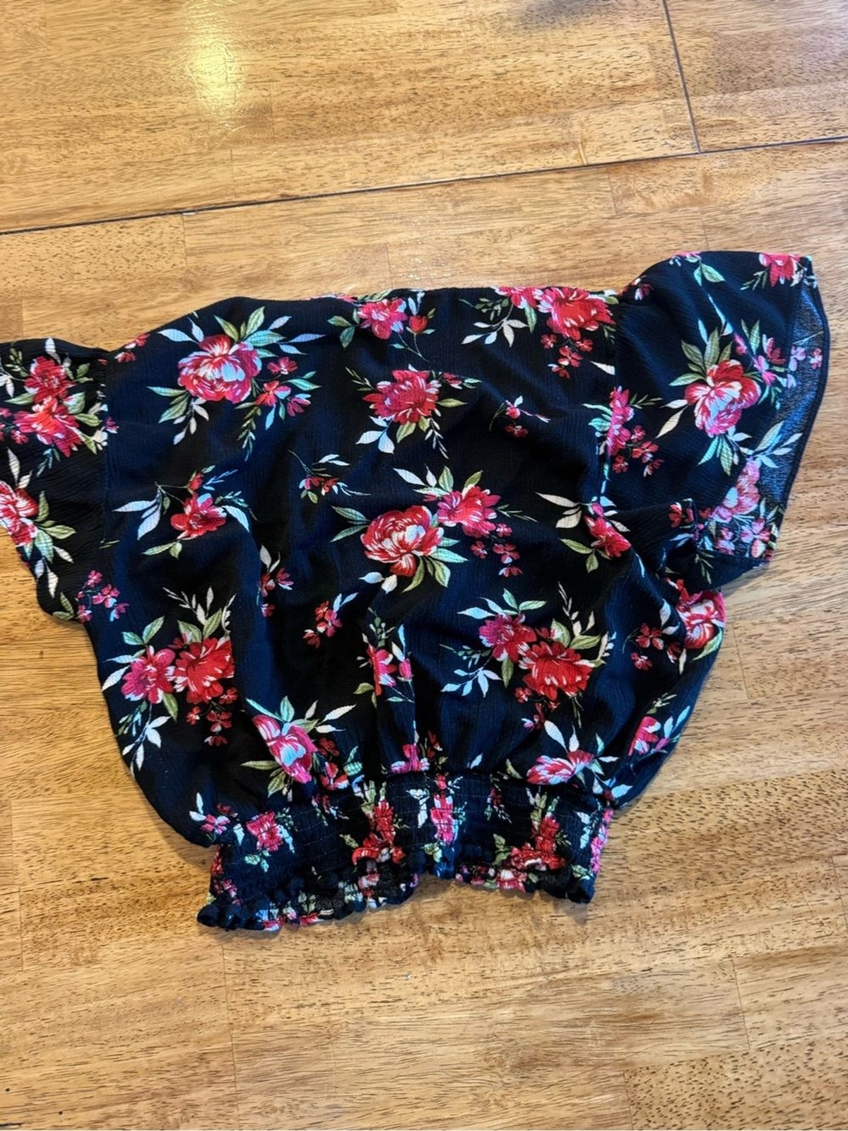 Ambiance Black Crop Top with Red Floral Print