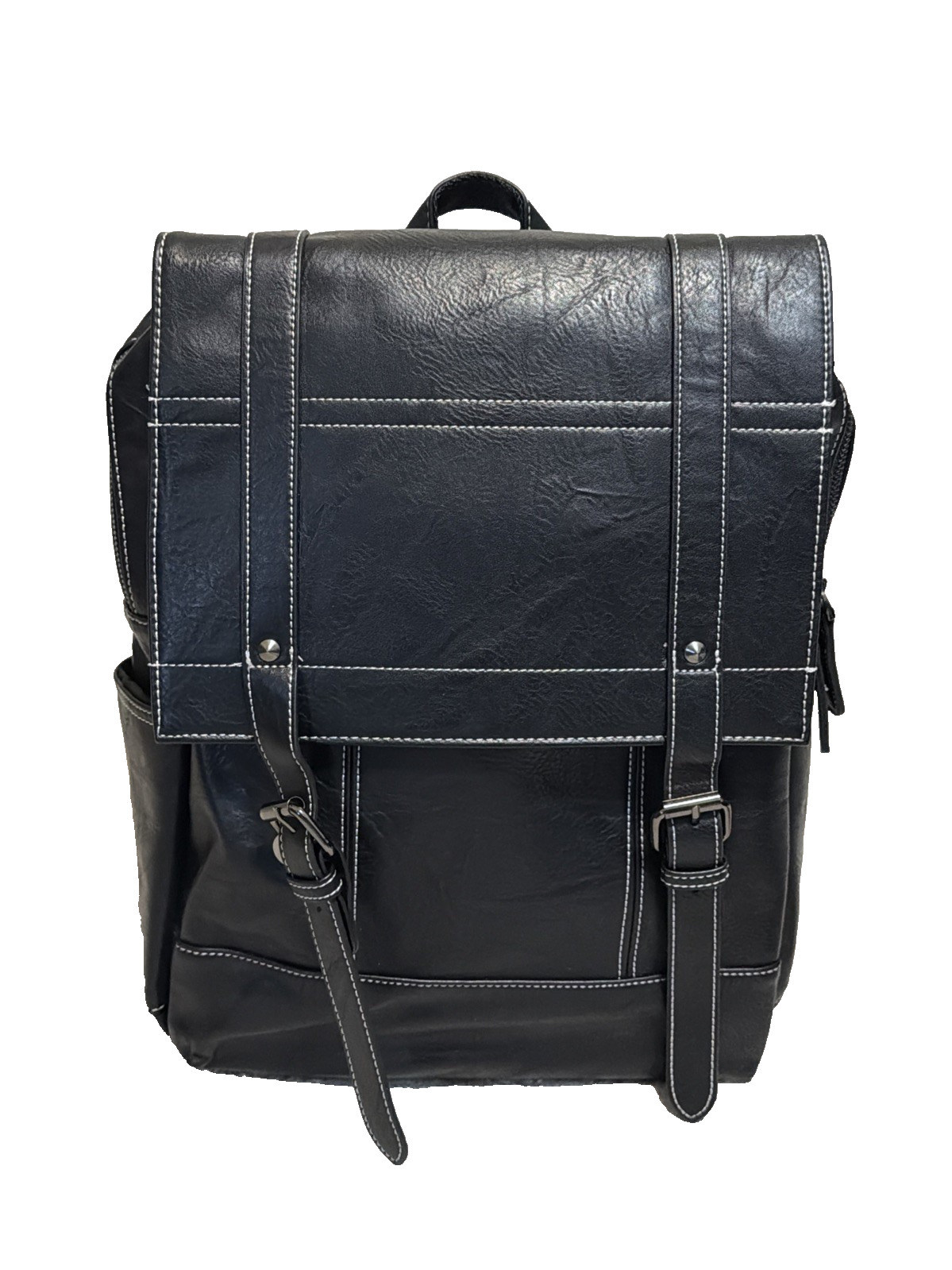 Mad Man Drake Black Vegan Leather 15″H x 12″W x 5″D Backpack Faux Leather #28987