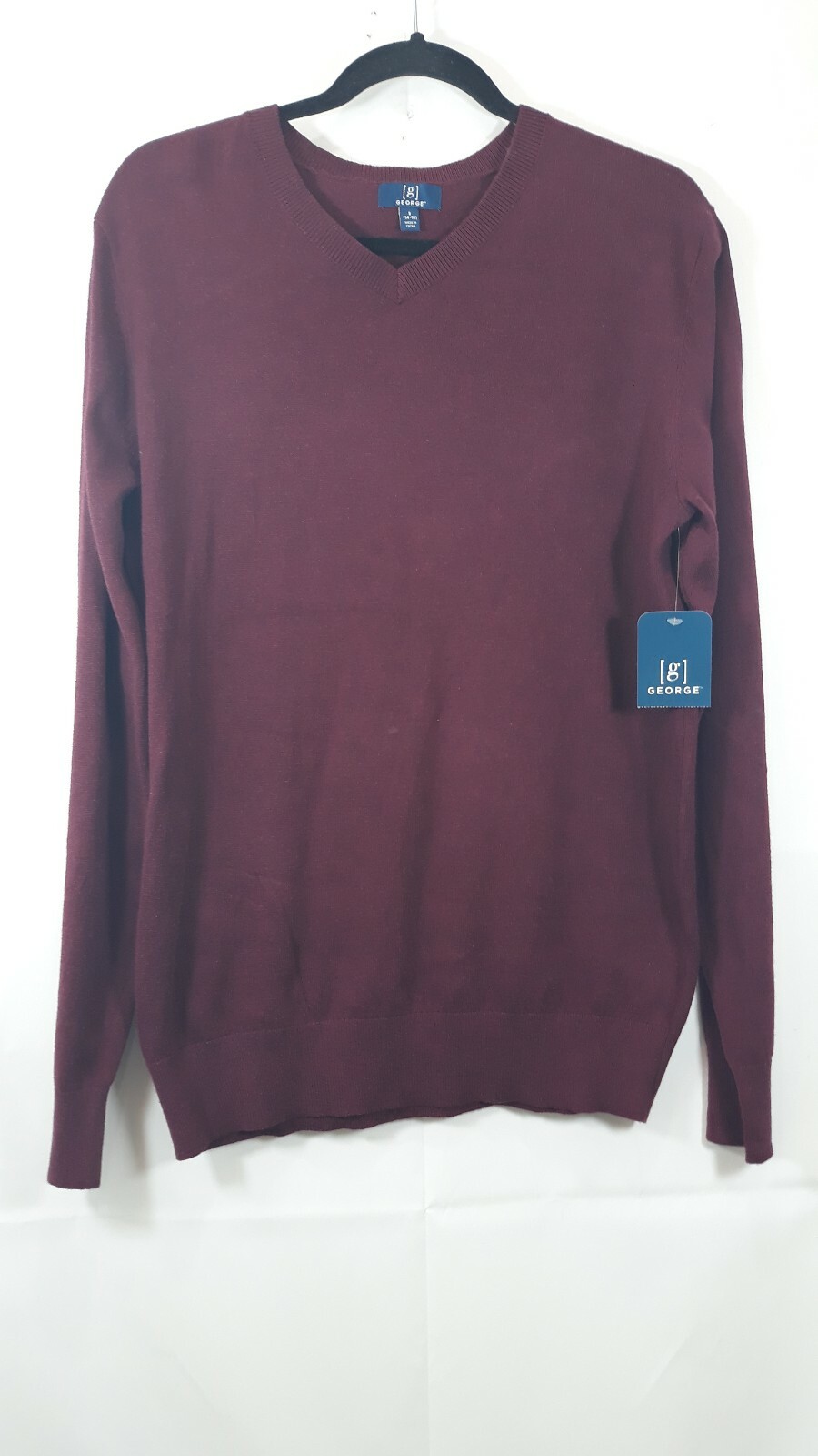 George Men’s Burgundy V- Neck Long Sleeve Pullover Sweater Top Sizes Varies