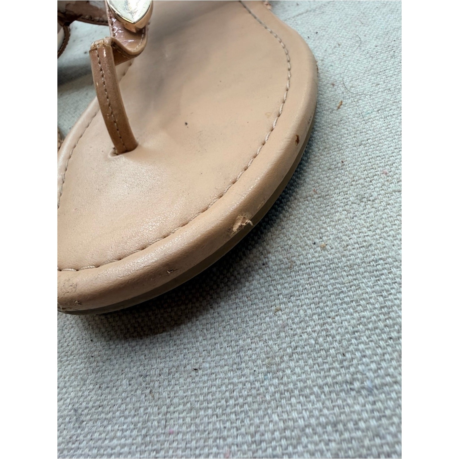 Coach Cassidy Nude/Tan Leather T-Strap Sandals with Buckle
