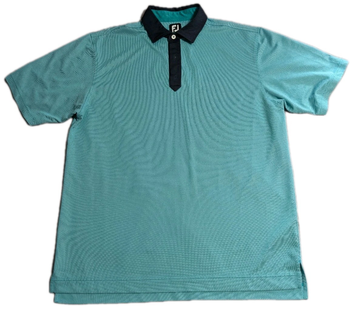 FootJoy FJ Performance Golf Polo Shirt Aqua Blue Navy Contrast Collar XL