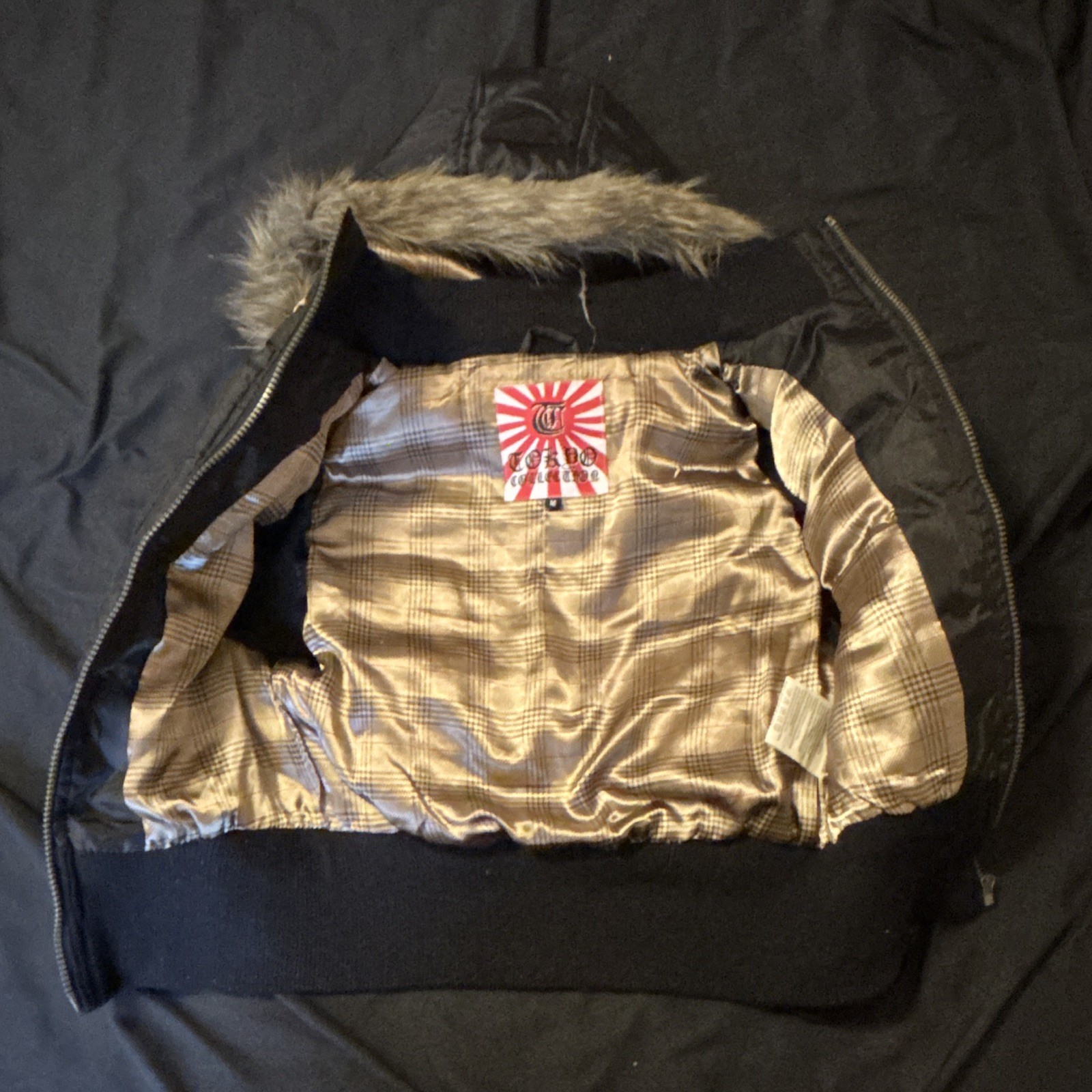 Tokyo Collection Women’s Black Hooded Puffer Jacket Faux Fur Trim Zip Size M