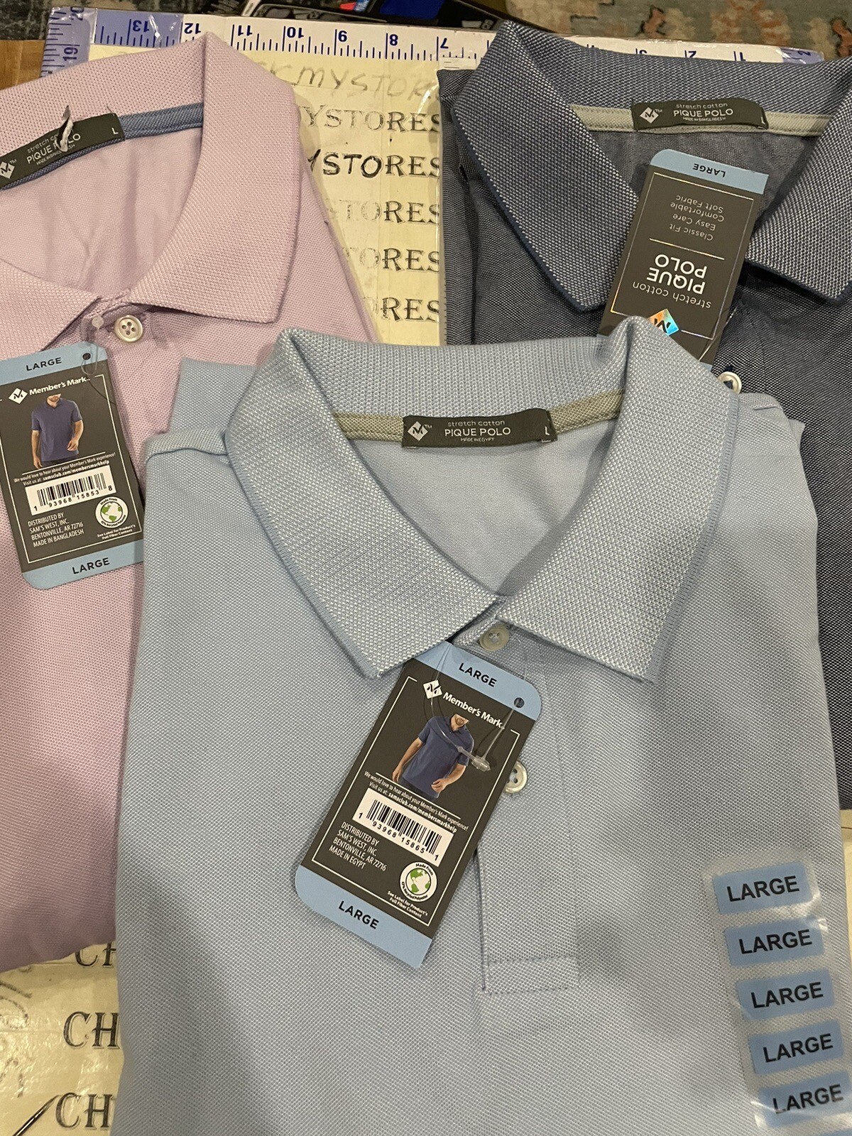 3X MEMBER’S MARK Men Stretch Cotton Pique Polo Isia Blue, Gray,light Lilac Sz L