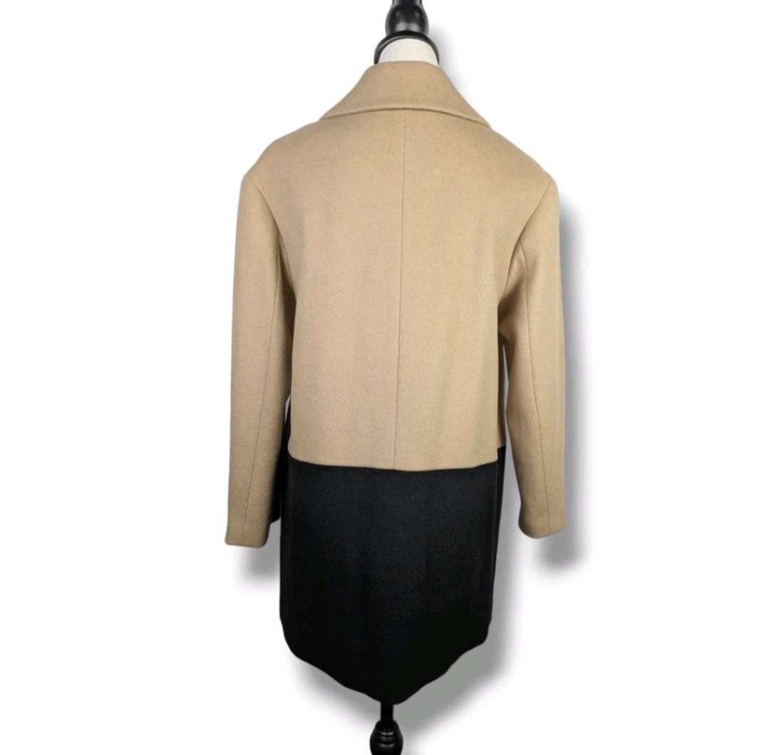 Talbots Two-Tone Wool Blend Colorblock Overcoat 10 Petite Black & Tan Buttons