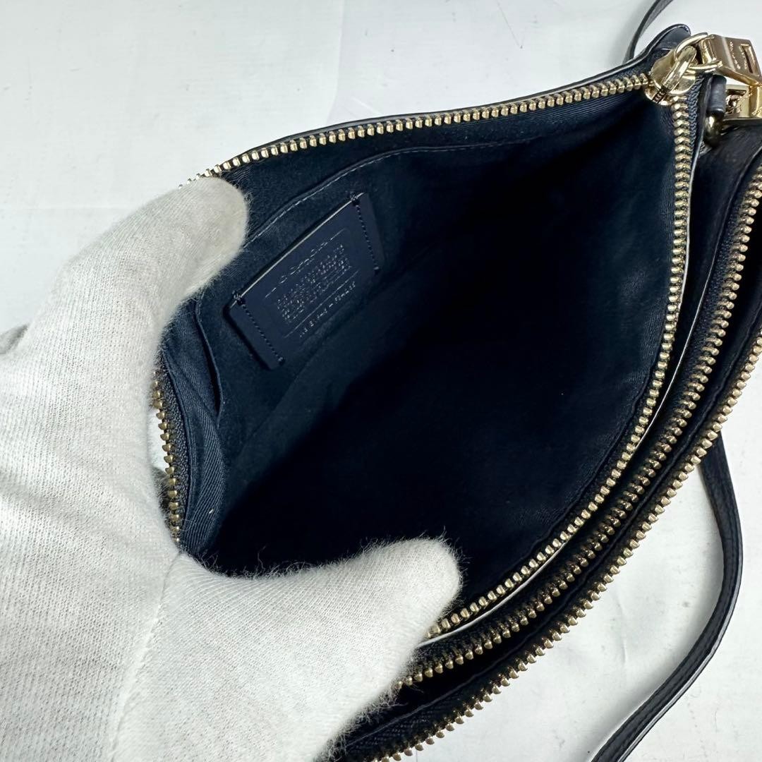COACH Leather Shoulder Bag Layla Zipper Logo Embossed Navy