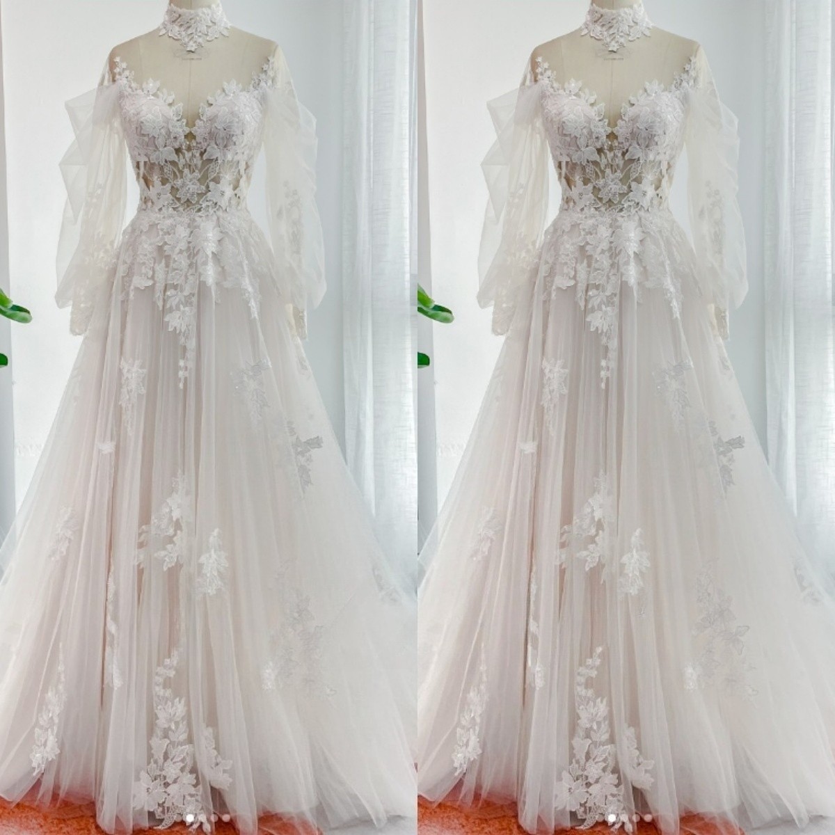 Boho Wedding Dresses Off Shoulder Sweep Train A-Line Lace Applique Bridal Gown