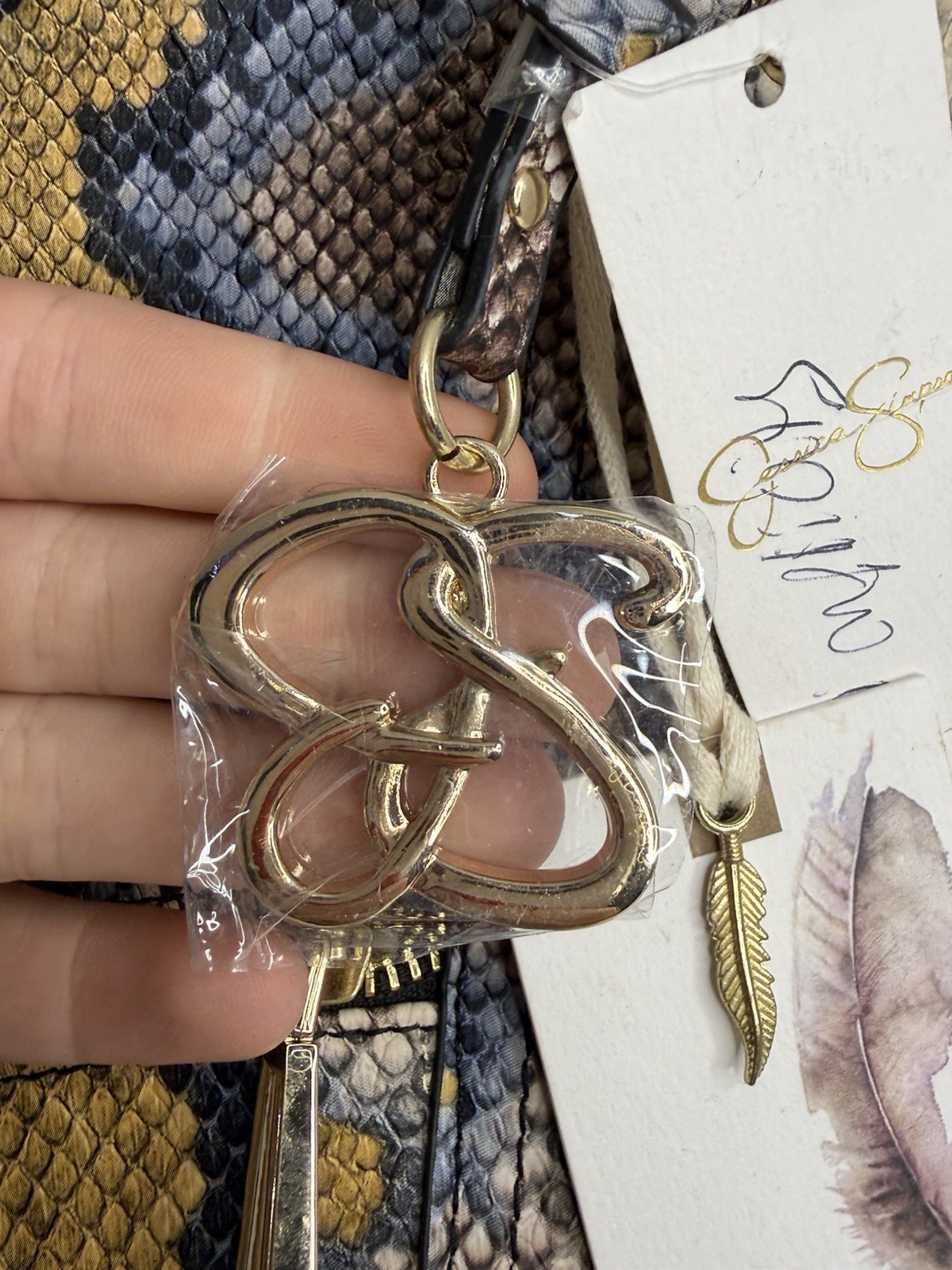Jessica Simpson Multicolor Snake Print Satchel Zip, Pockets, Strap, Gold
