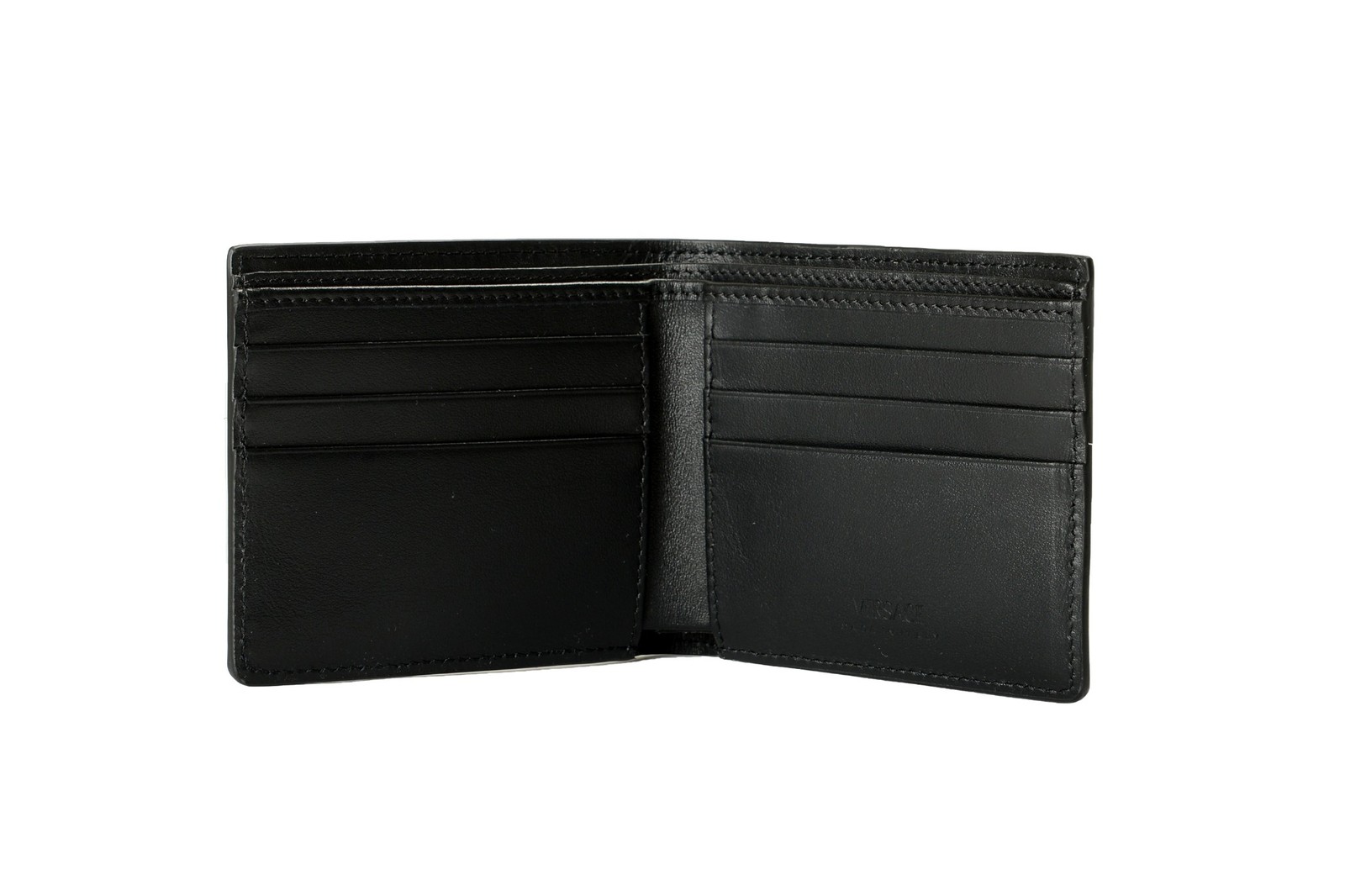 Versace Coated Canvas & Leather Monogram Bifold Wallet