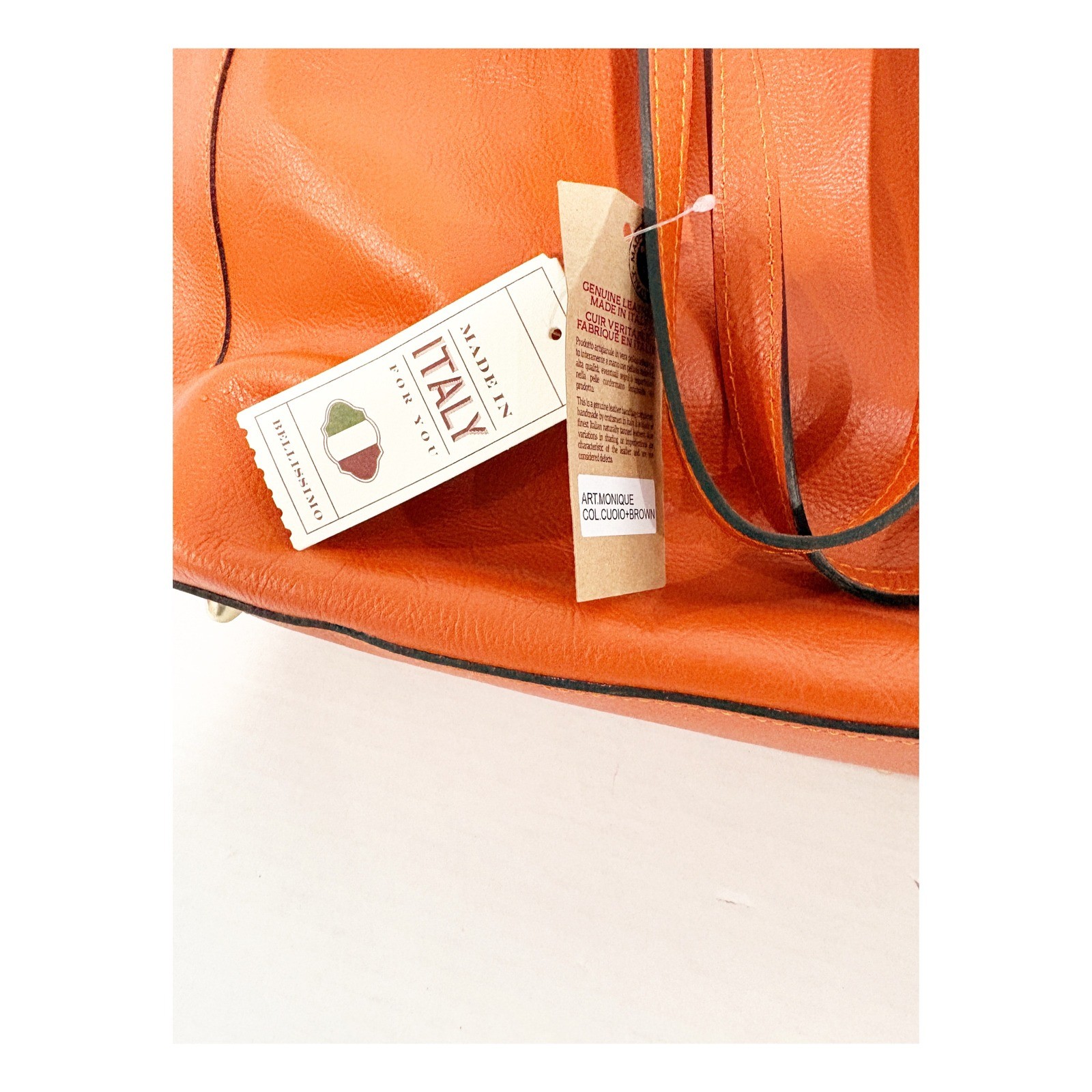 Anna Paola Monique Orange Leather Tote Bag Made in Italy New