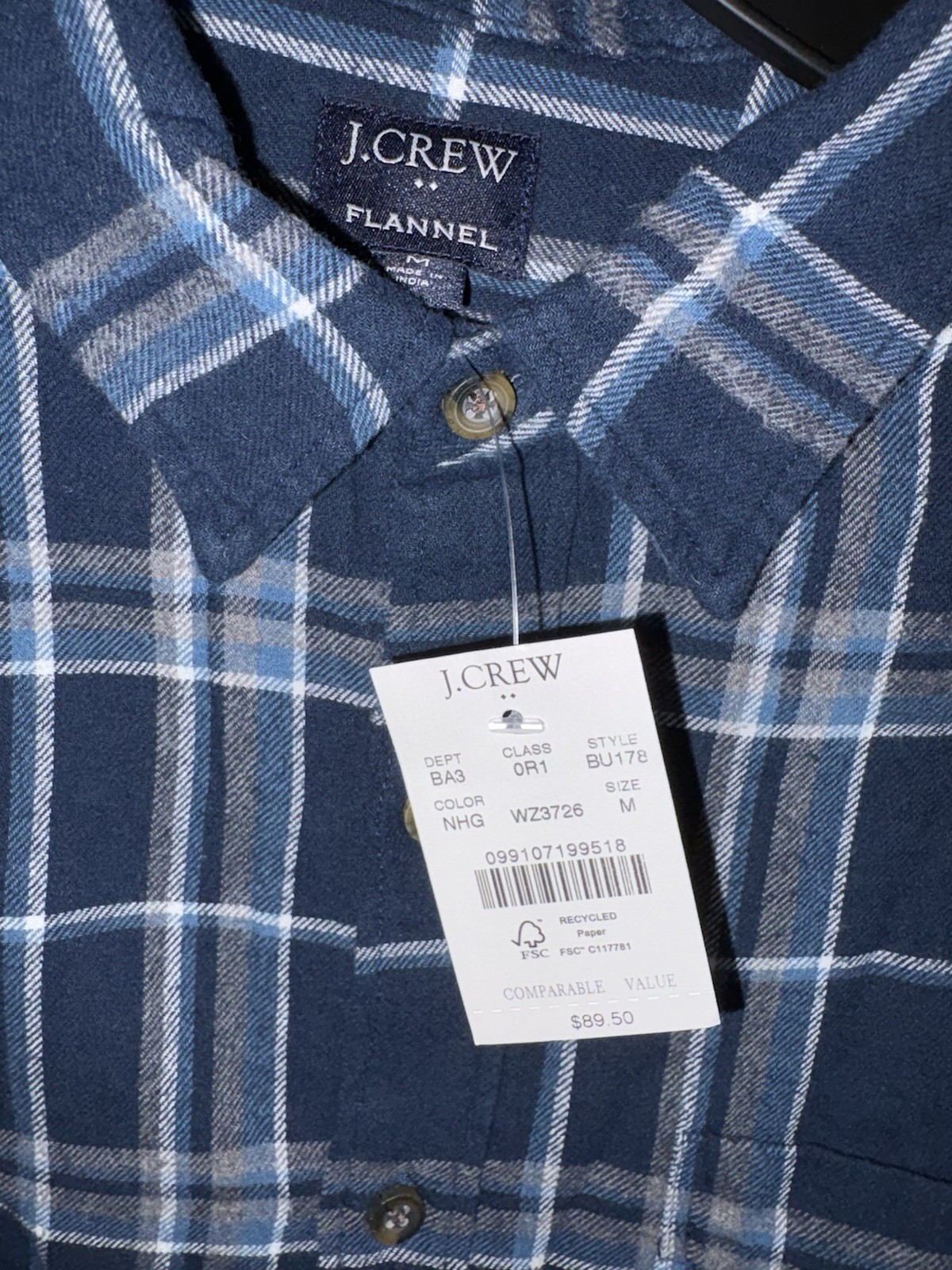 J.CREW Men’s Flannel Button-Down Size M NWT