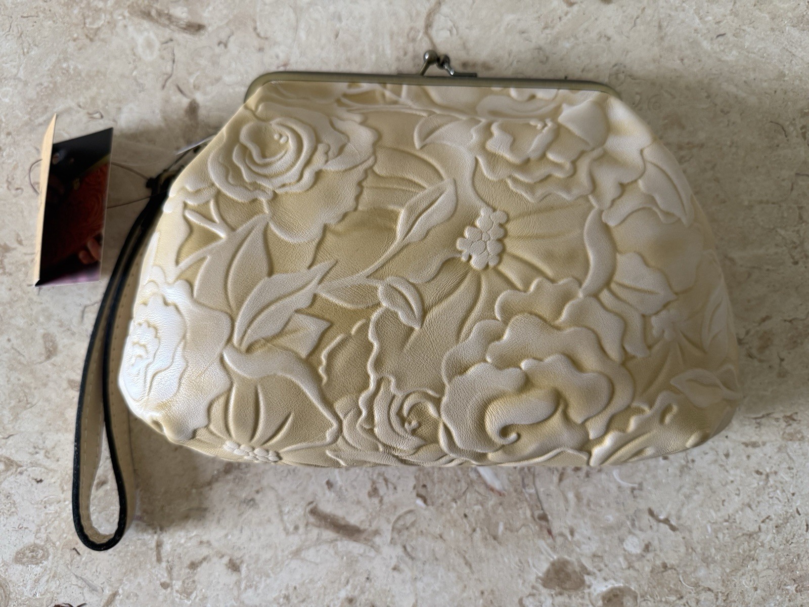 Patricia Nash Savena Wristlet Tooled Leather Kiss Lock Rattan-NWOT-P241318