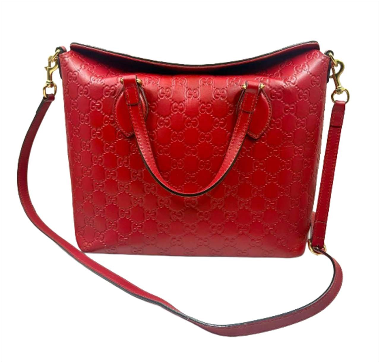 GUCCI Shoulder Bag Guccissima Red Leather Size: W11.4xH9.8 in. Strap: 43.3″