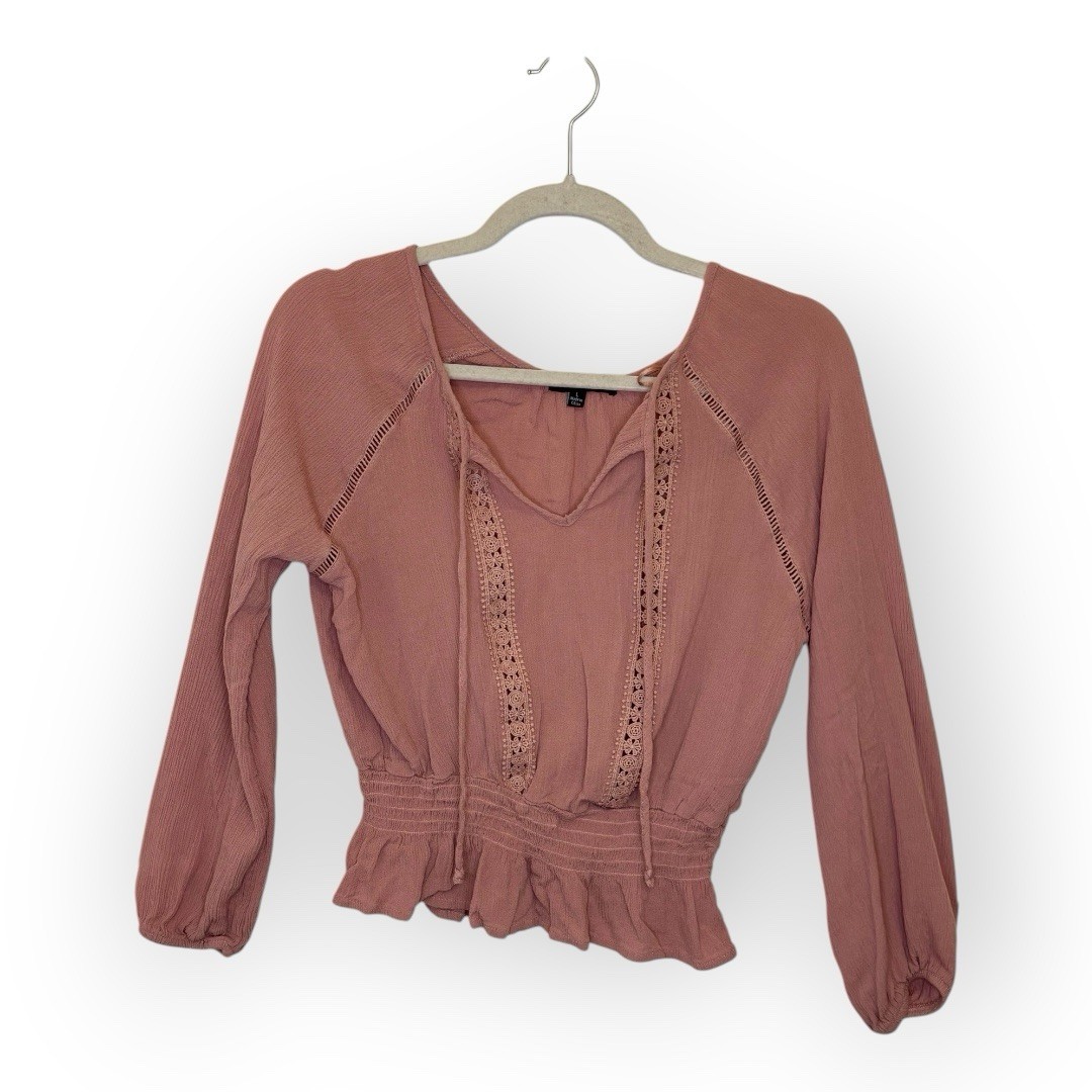 Ambiance Mauve Peplum Blouse Crochet Boho Western Prairie Top Large
