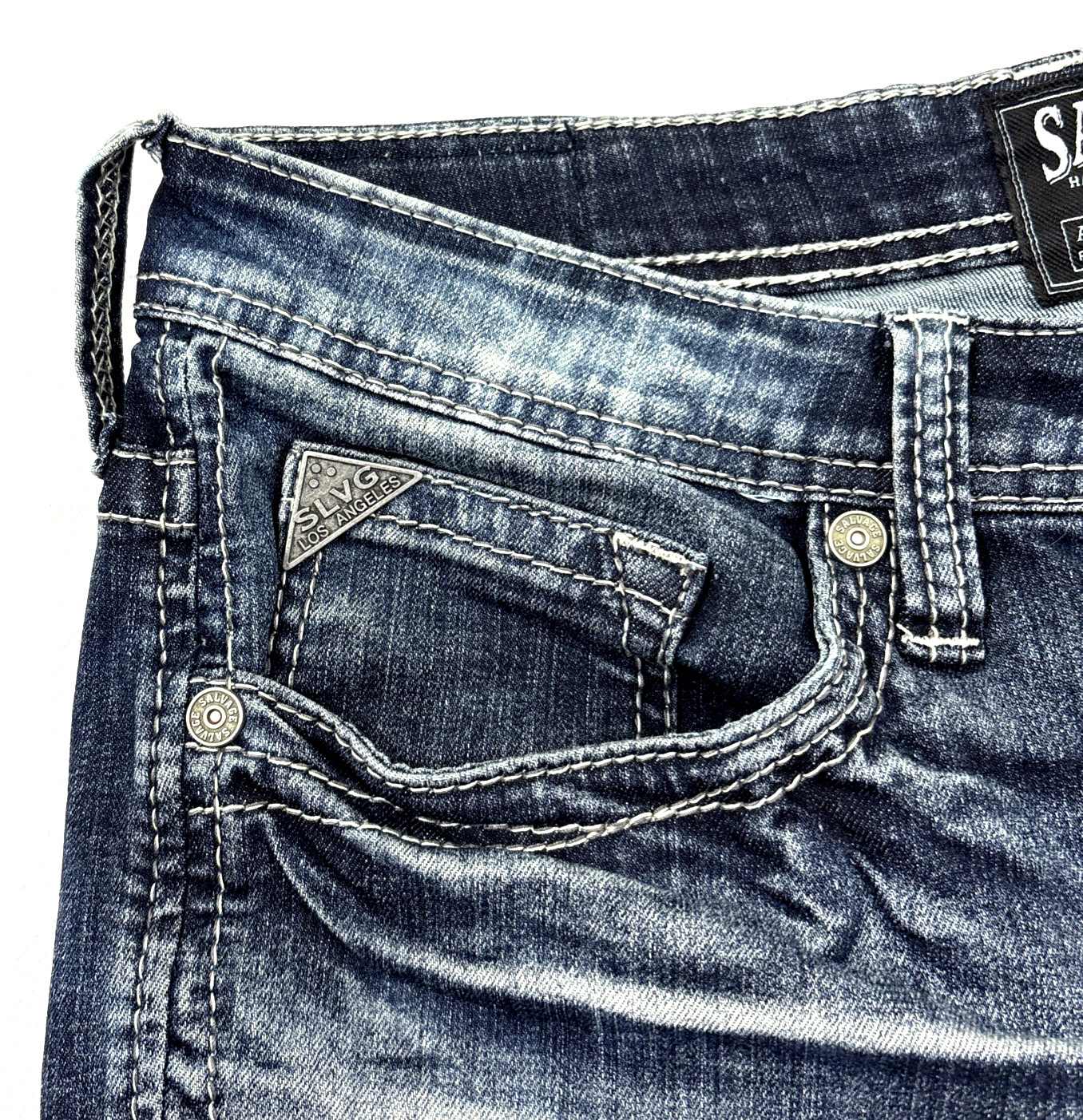 Salvage Denim Anarchy Jeans Mens 31R 32×32 Relaxed Straight Buckle Blue EUC