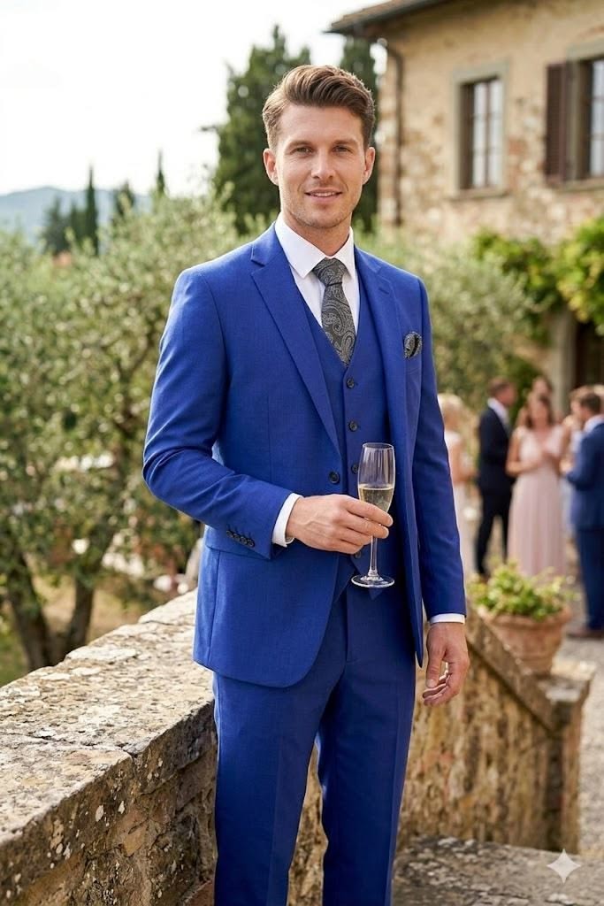 Royal Blue Men’s Suits 3Pcs Wedding Groom Jacket Business Notch Lapel Coats