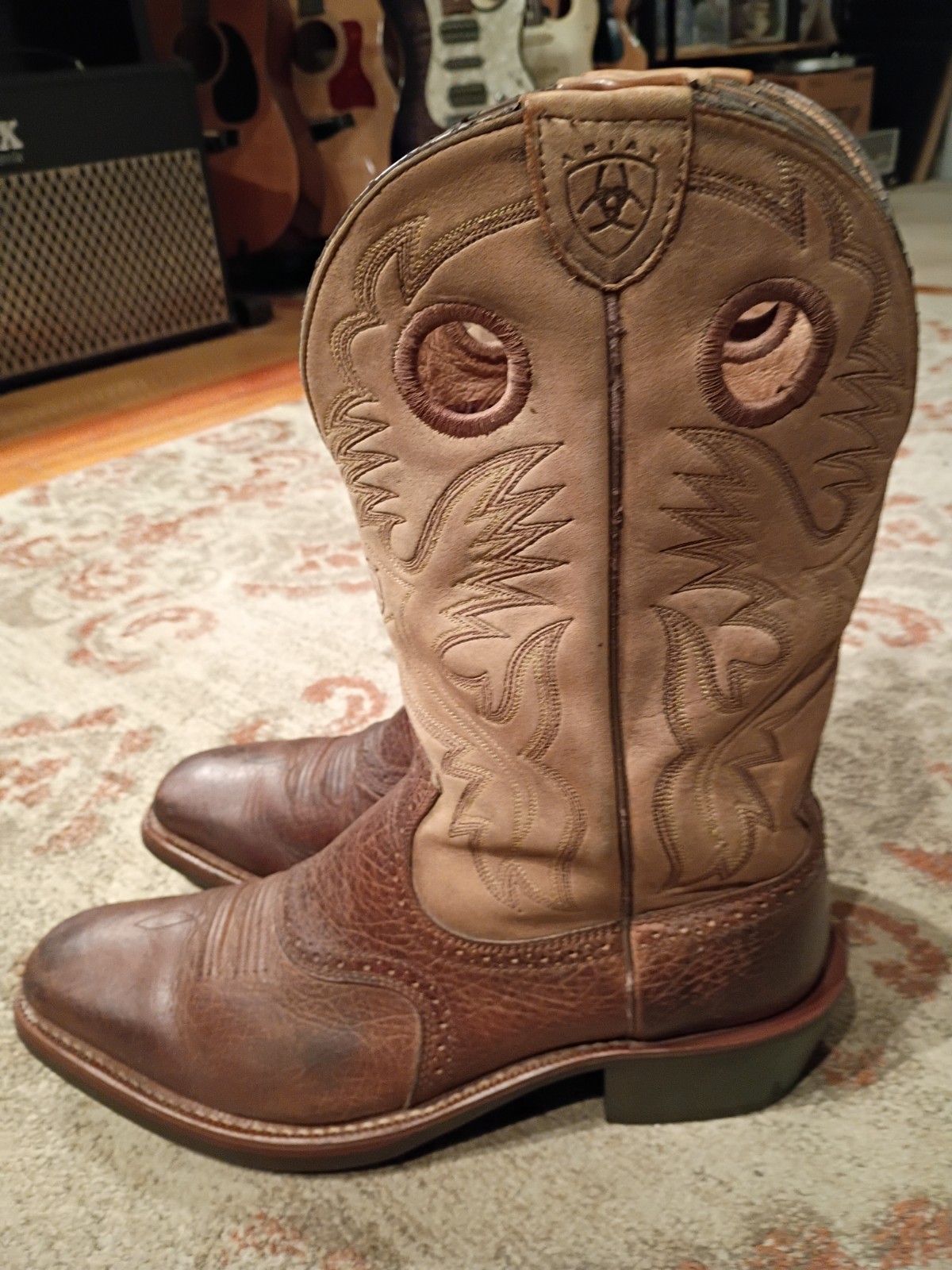 ARIAT ROUGHSTOCK BROWN BULLHIDE LEATHER SQUARE TOE COWBOY BOOTS #34828 MEN’S 13D