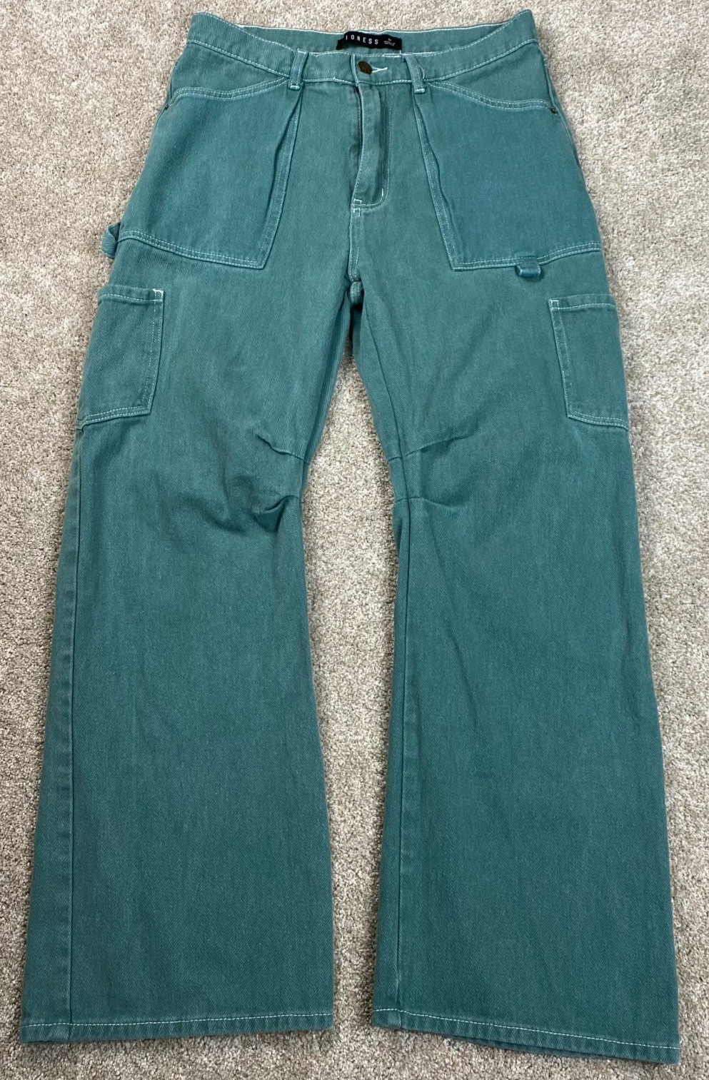 LIONESS Women’s Medium OVERSIZED Miami Vice Pants Jeans Denim Cargo Green Y2K