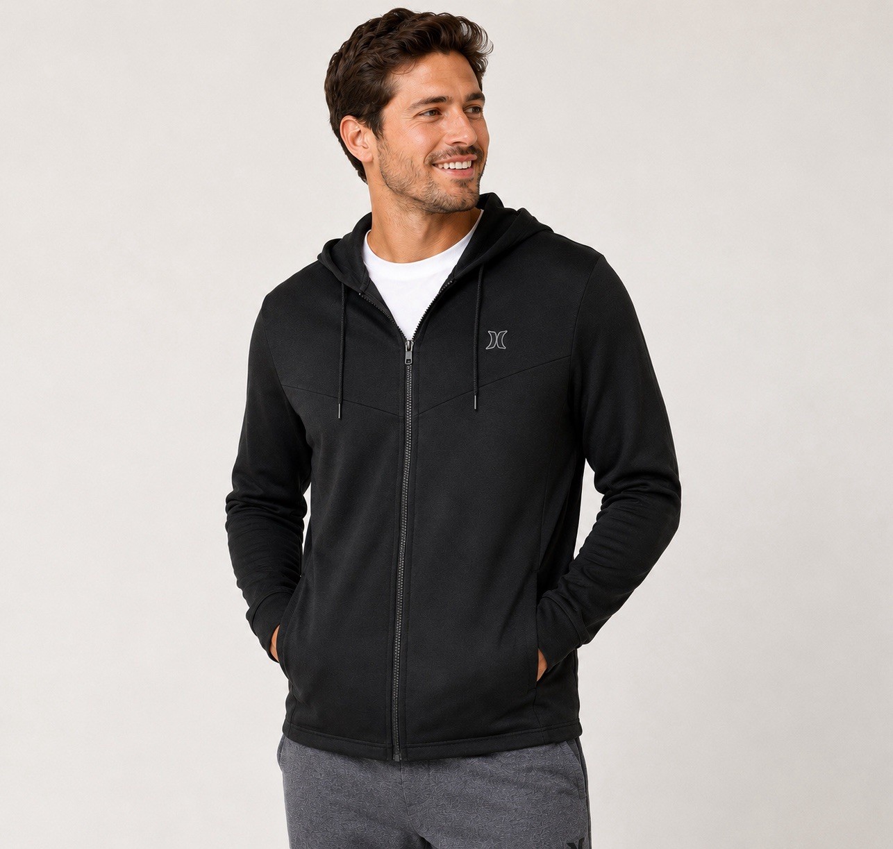 Hurley Men’s Black Full Zip Hooded Fleece Hoodie Pockets Logo Size L