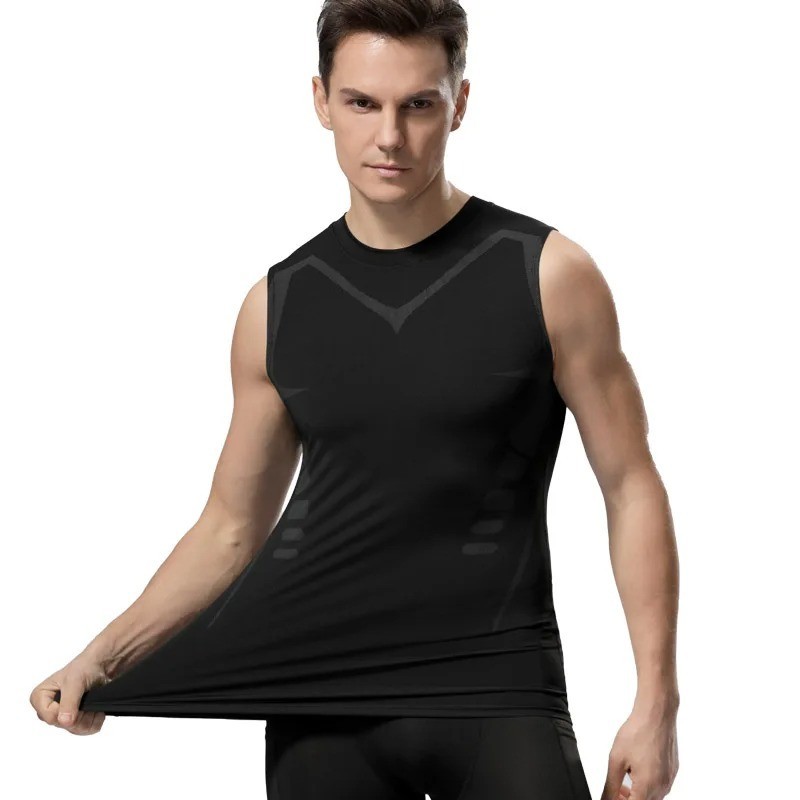 Men Compression Shirt Version Ionic Shaping Sleeveless Vest Sport Tank Top S-2XL