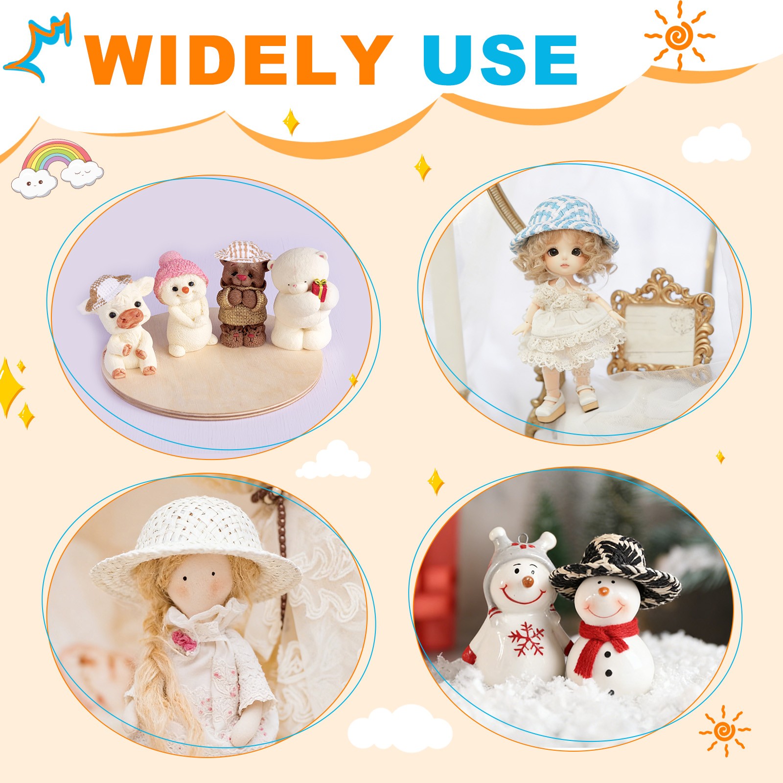 20 Pcs Mini Straw Hats Craft Doll Hats, 5cm x 1.3cm (Beige/Apricot)