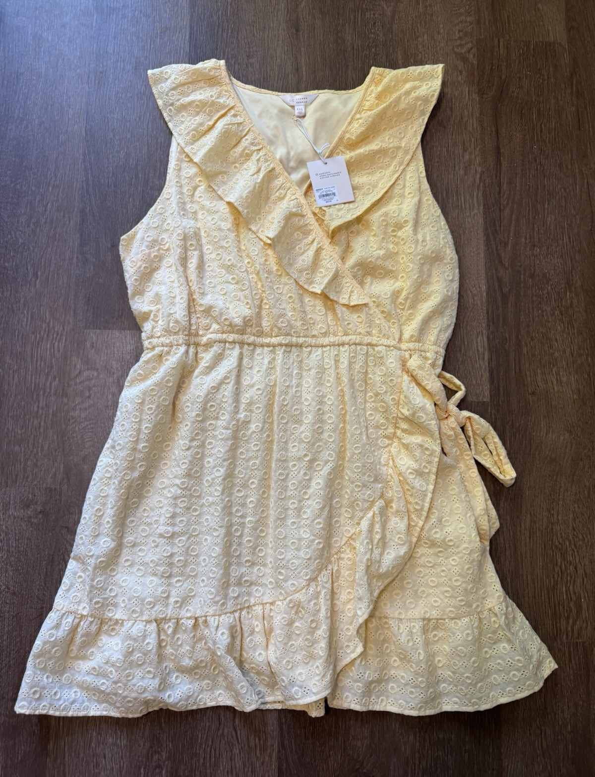 LC Lauren Conrad Yellow Eyelet Dress Sleeveless V-Neck Ruffle Lined XXL