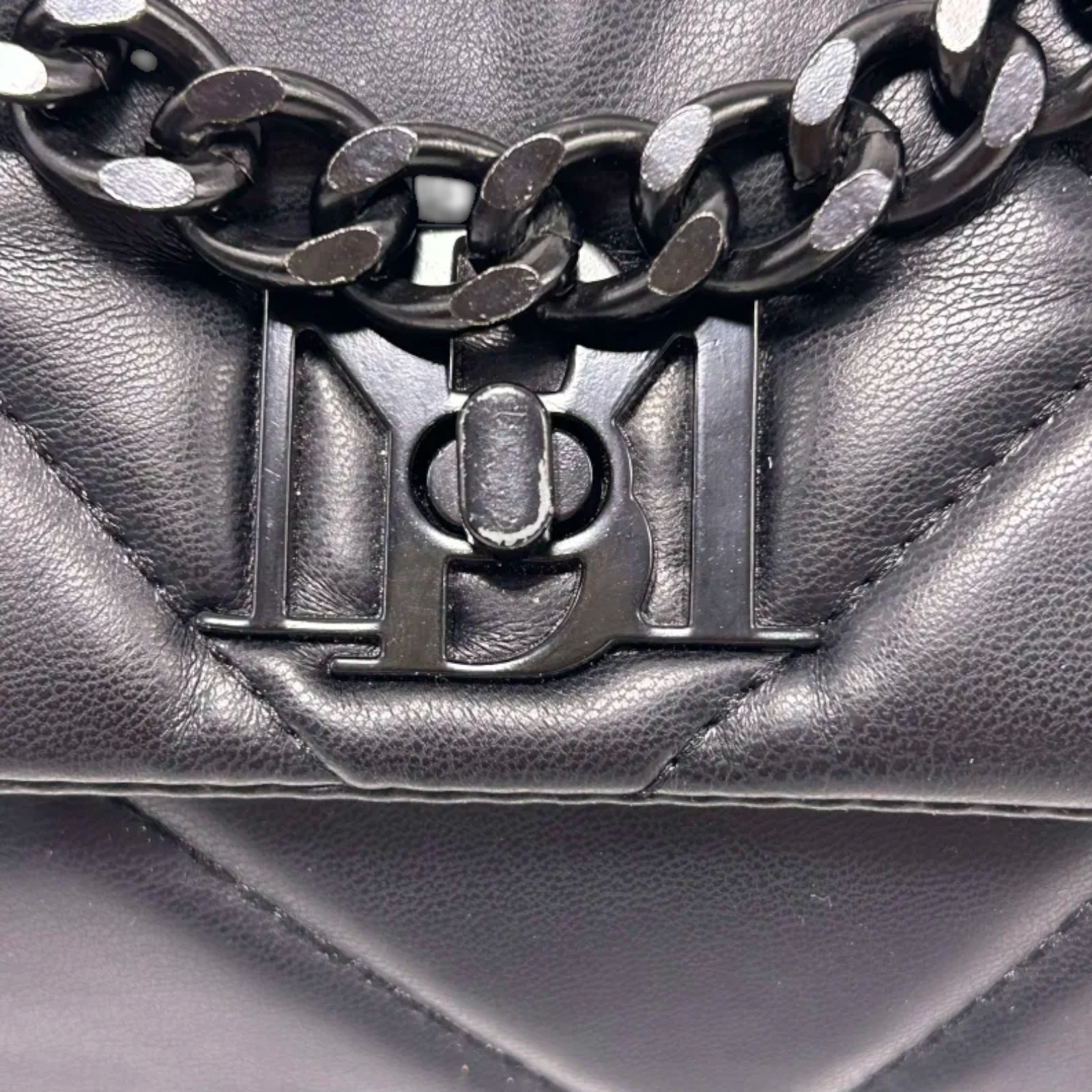 Badgley Mischka Black Quilted Chain Strap Crossbody Faux Leather Dark Feminine